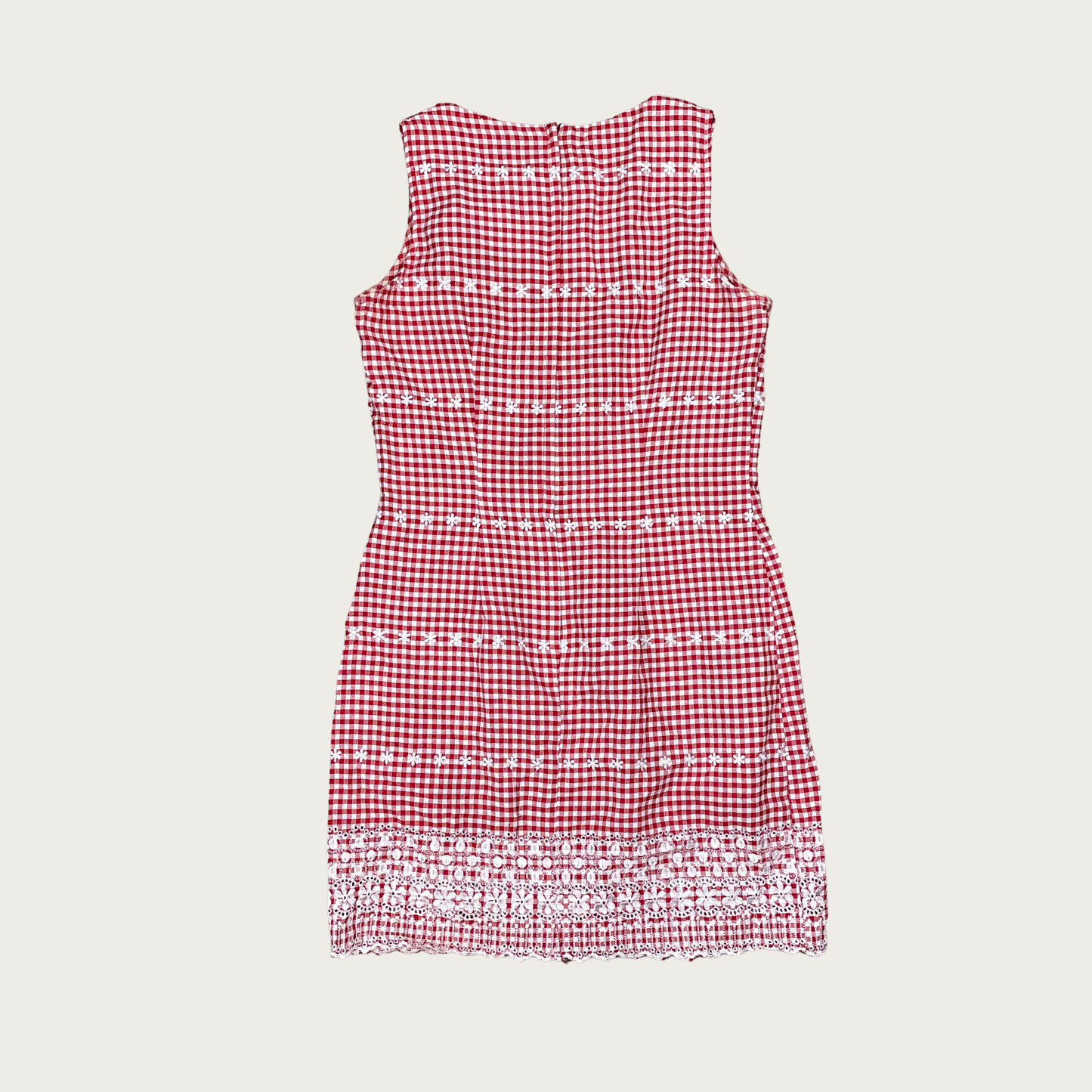 (M) Red Gingham Embroidered Mini Dress