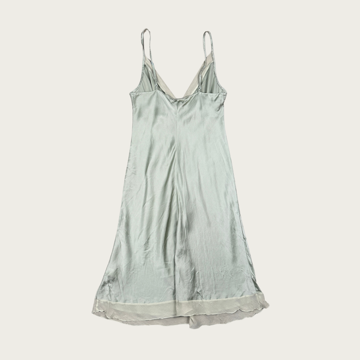 (S) Y2K Sage Green Silk Midi Dress