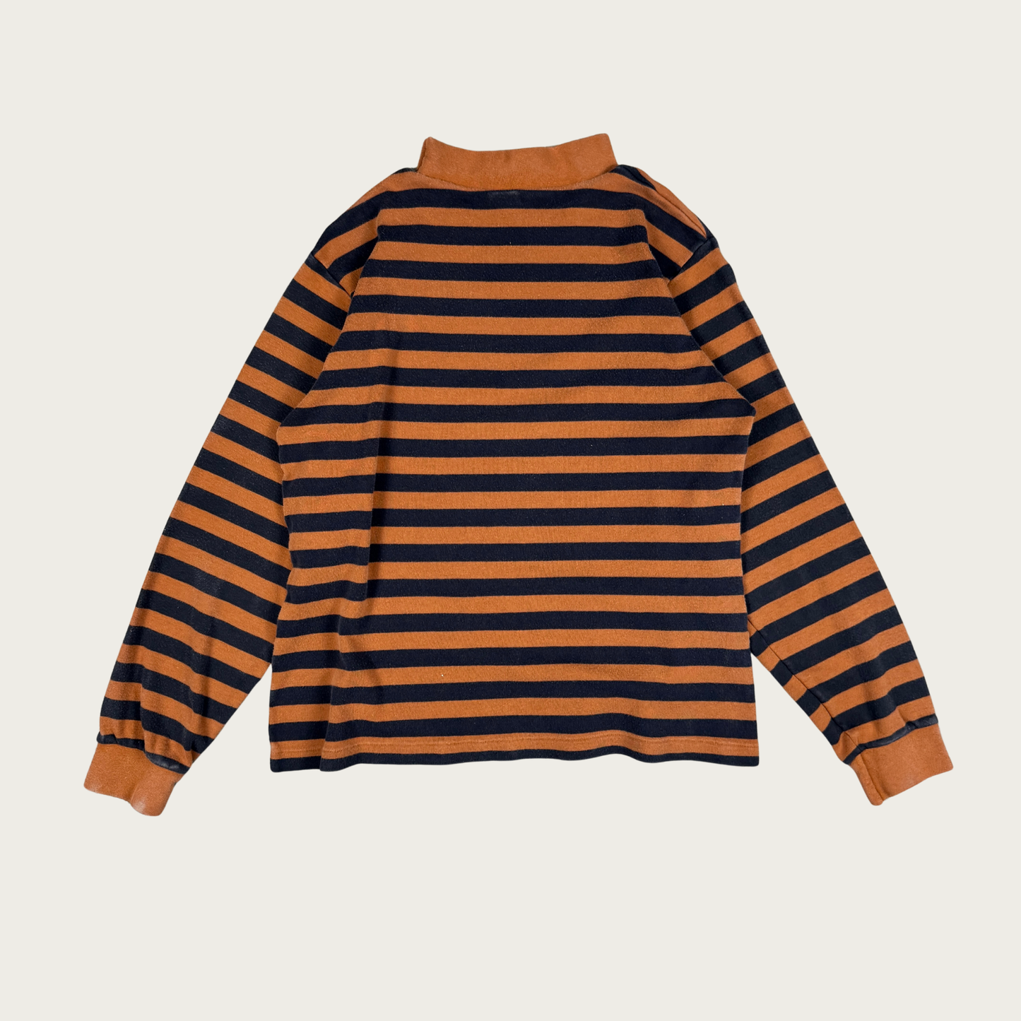 (L) Brown/Black Striped Mock Neck Long Sleeve