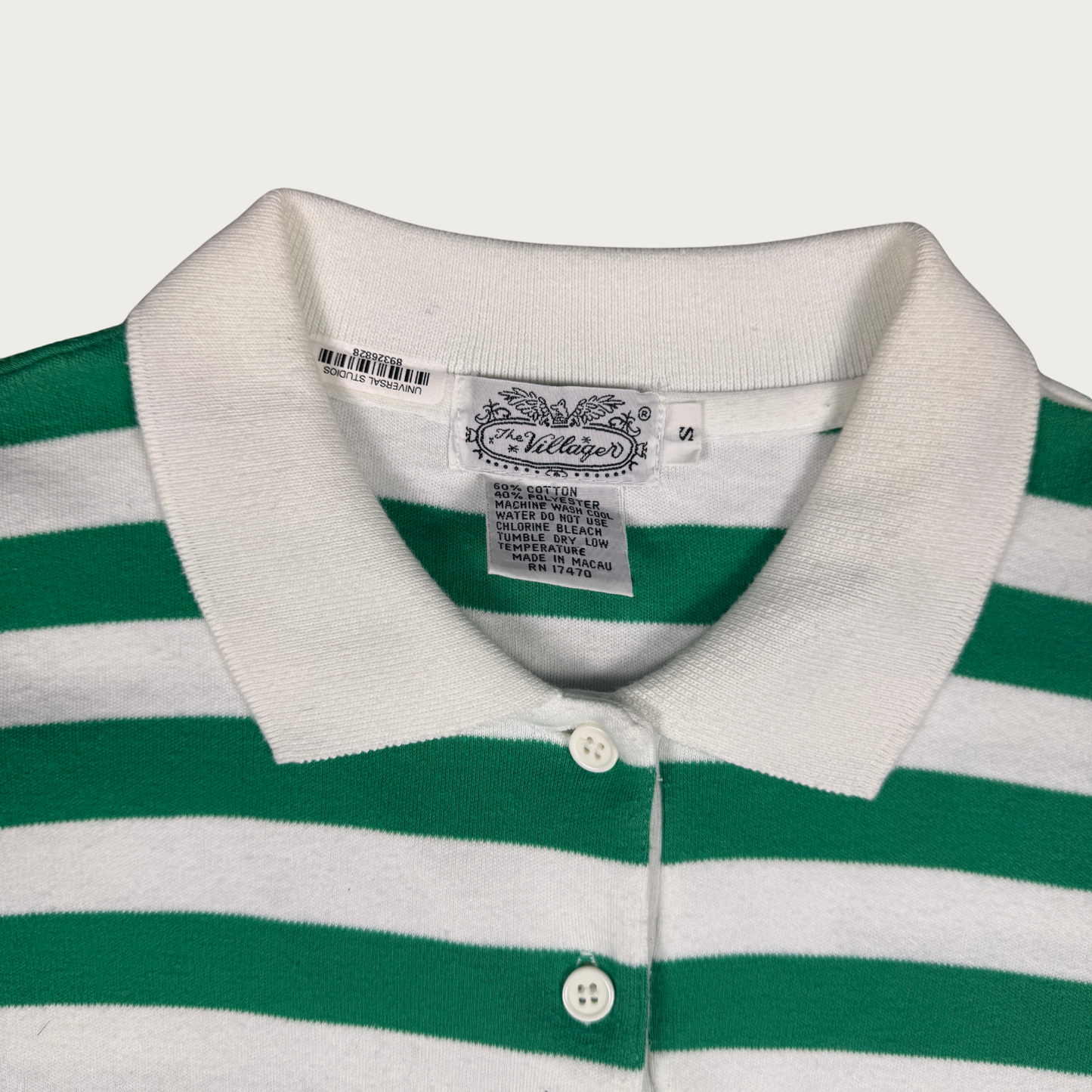 (S/M) 80s/90s Green/White Striped Polo Top