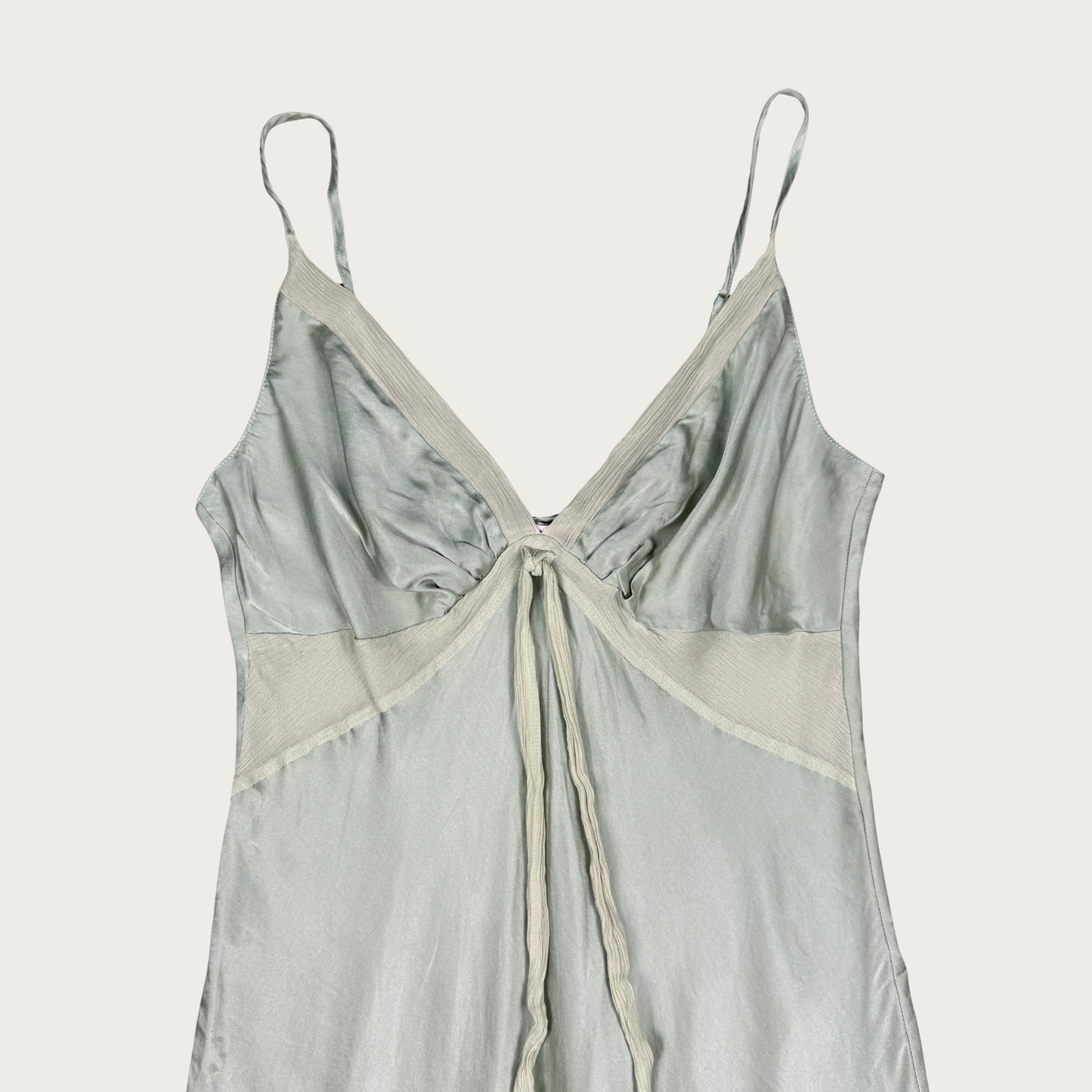 (S) Y2K Sage Green Silk Midi Dress