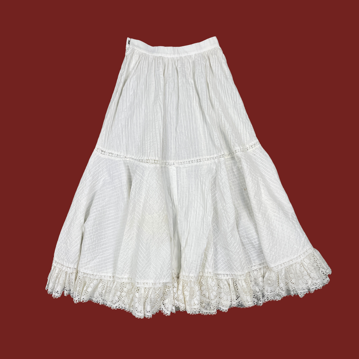 (24") Vintage White Lace Trim Maxi Skirt