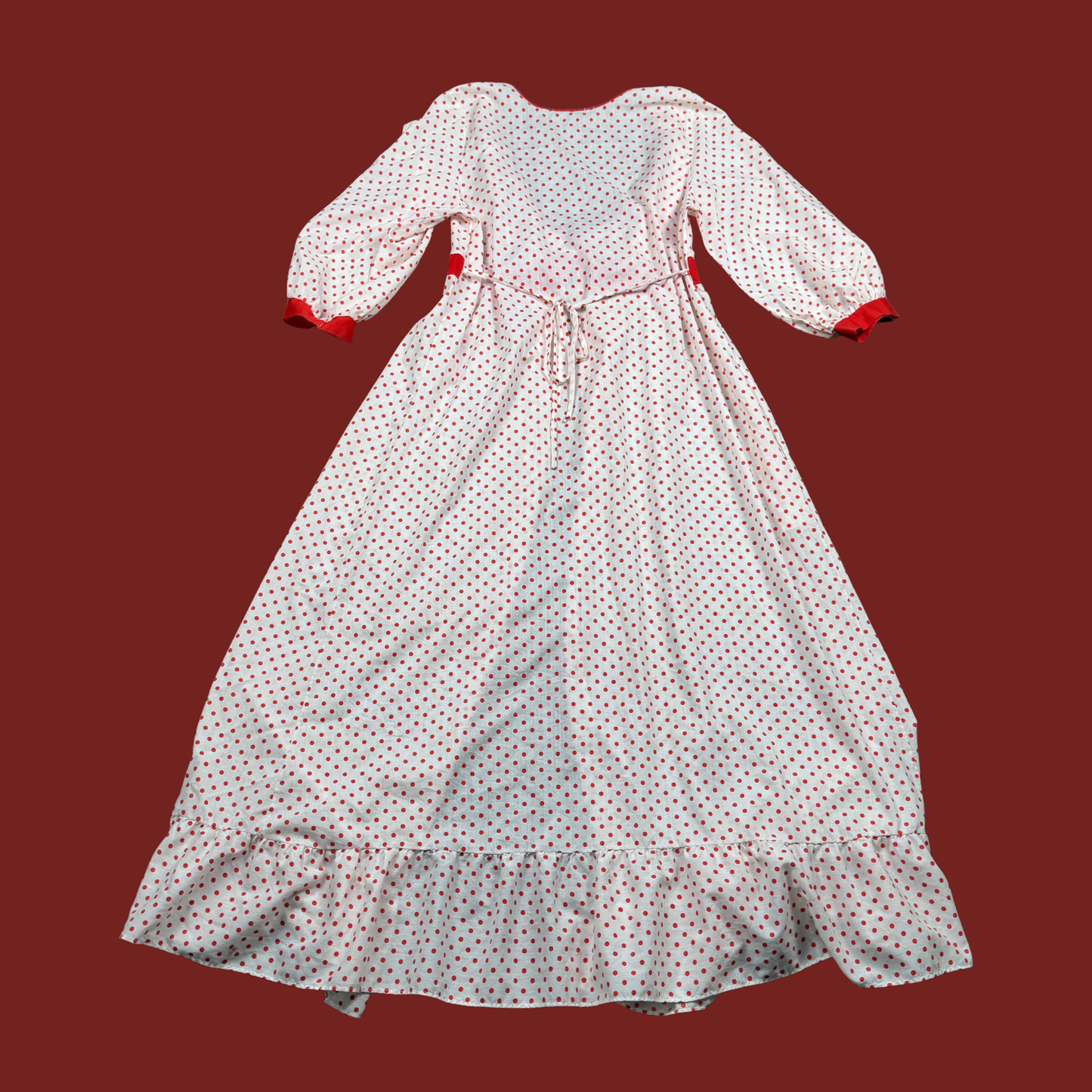 (S) 70s/80s Red/White Polka Dot Cotton Maxi Slip and Robe Set