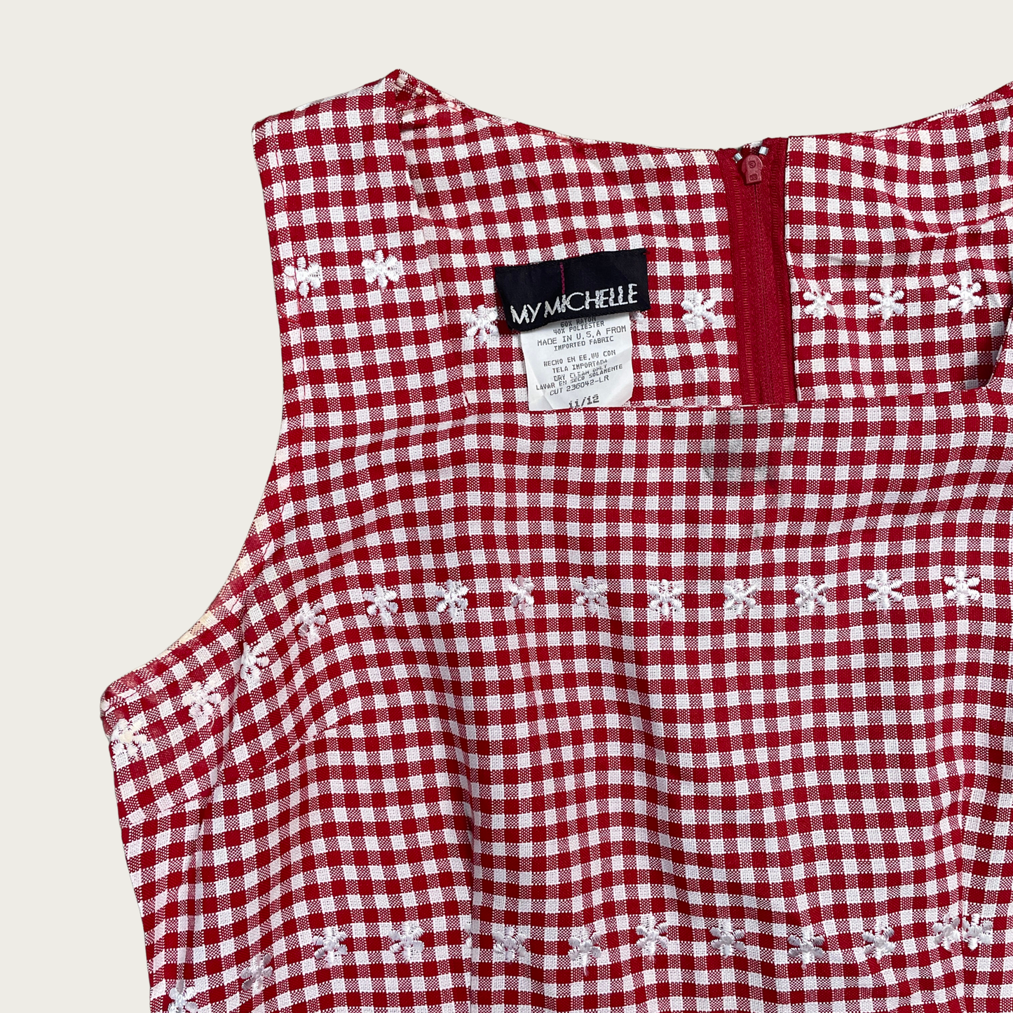 (M) Red Gingham Embroidered Mini Dress