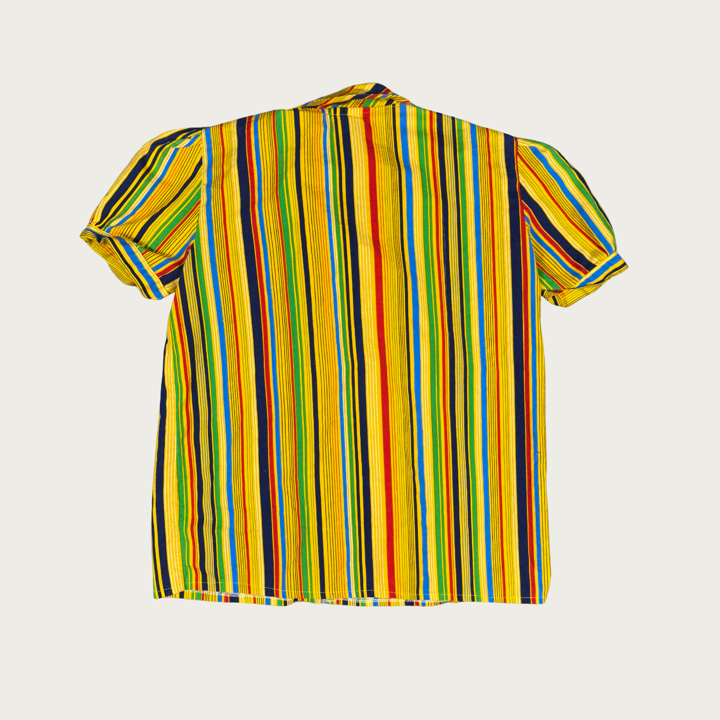 (M) 70s/80s Rainbow Striped Short Sleeve Blouse