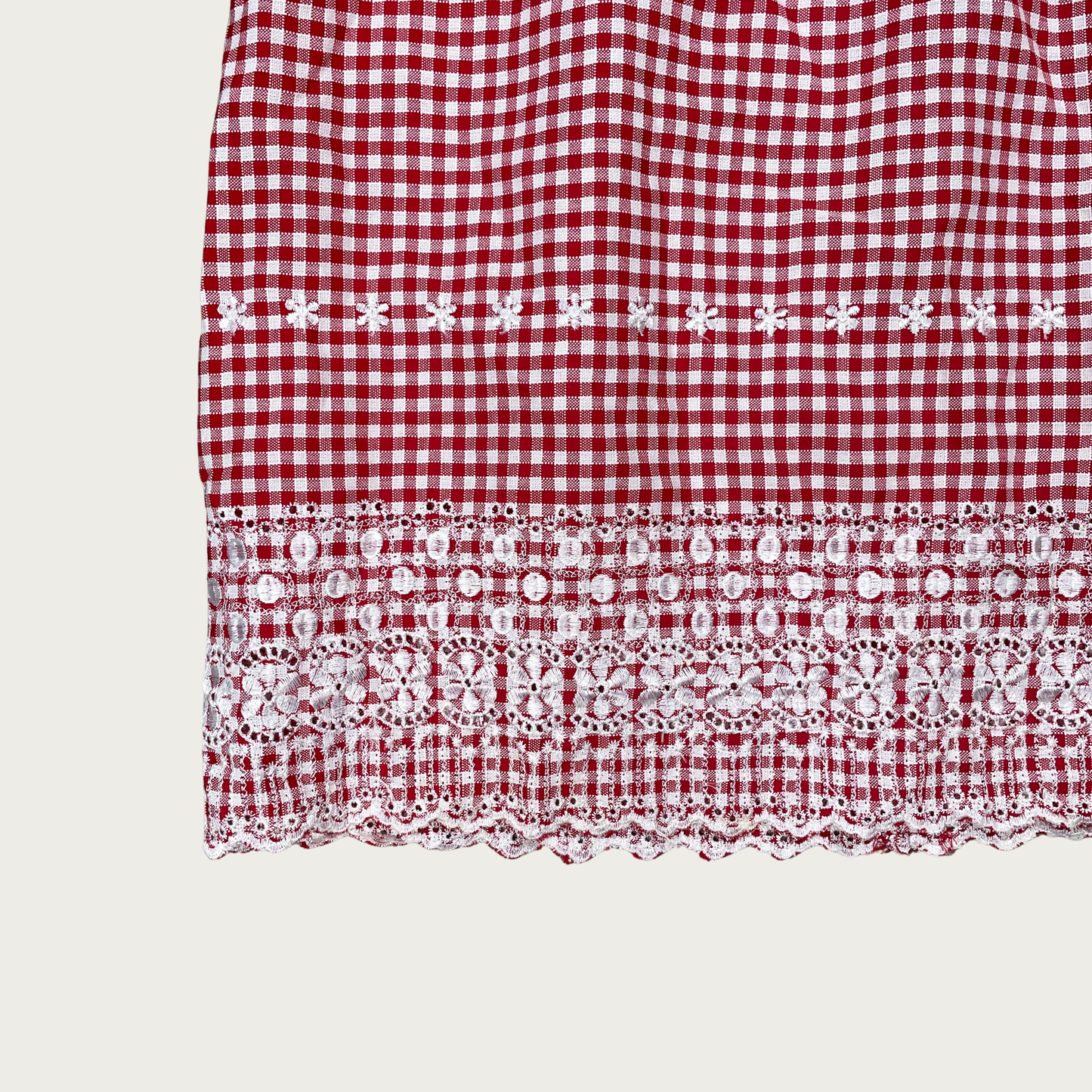 (M) Red Gingham Embroidered Mini Dress