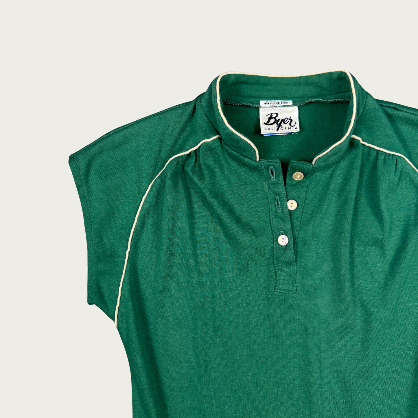 (S) 70s Green/Cream Polo Top