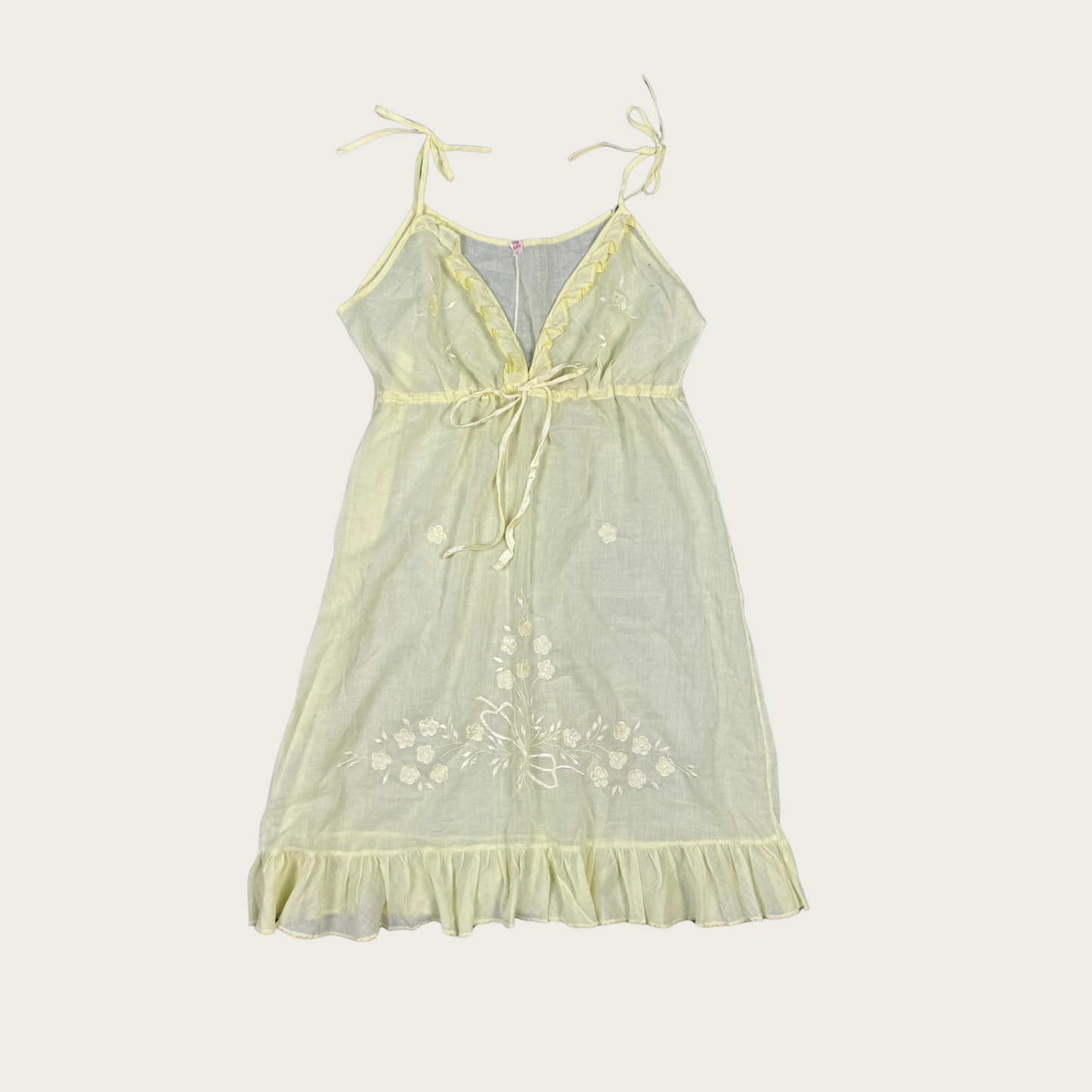 (M) 70s/80s Yellow Cotton Embroidered Slip Dress
