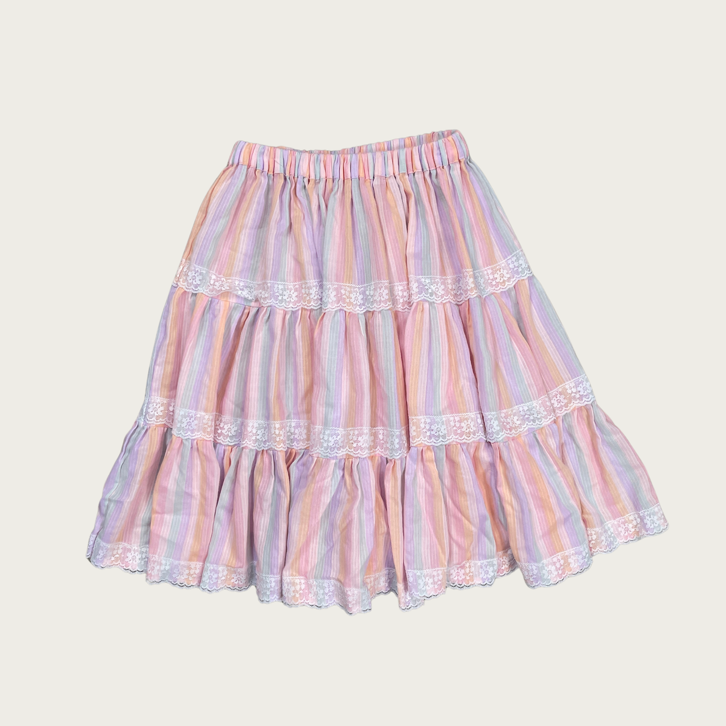 (S) Pastel Striped Tiered Circle Skirt
