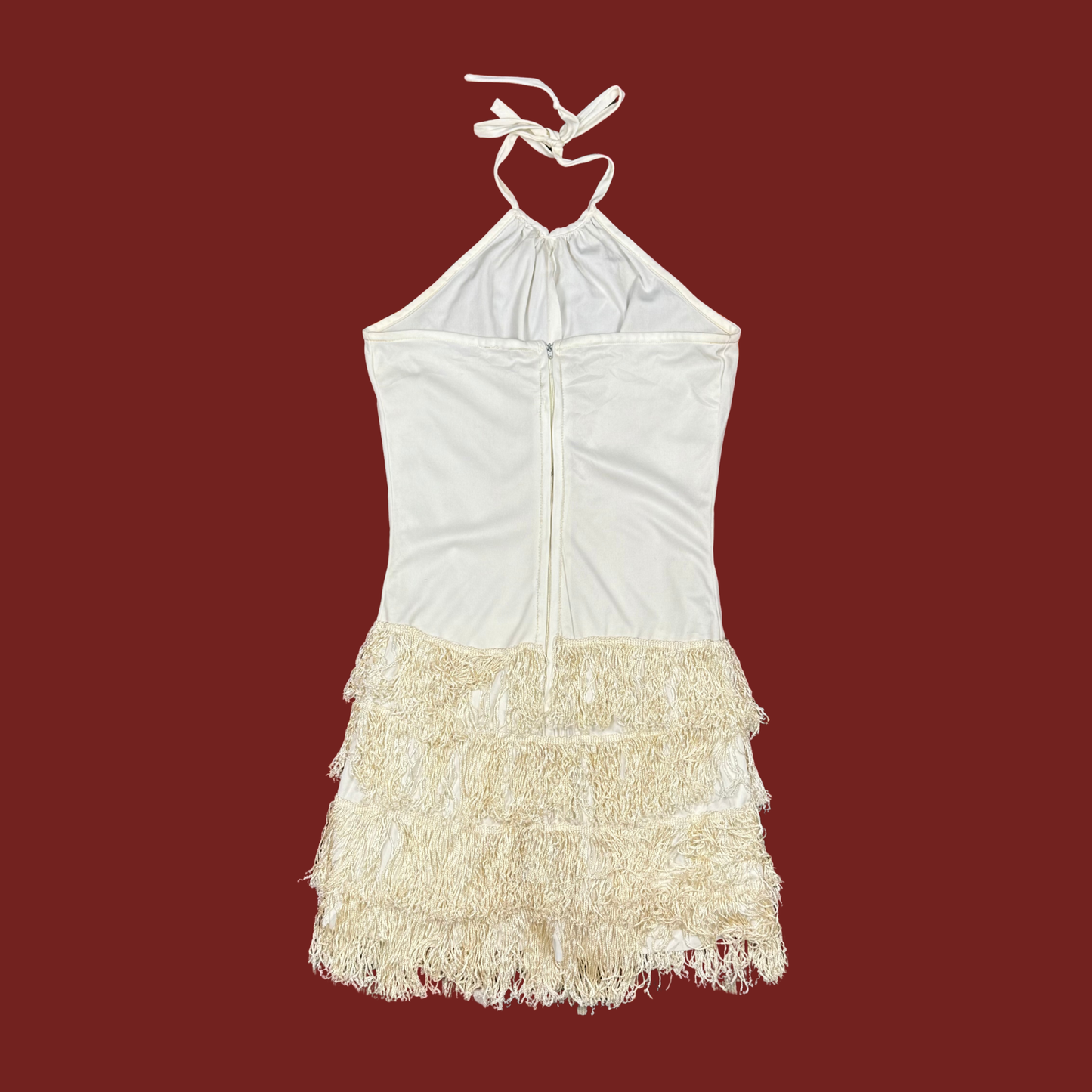 (S) 60s/70s Cream Fringe Halter Romper