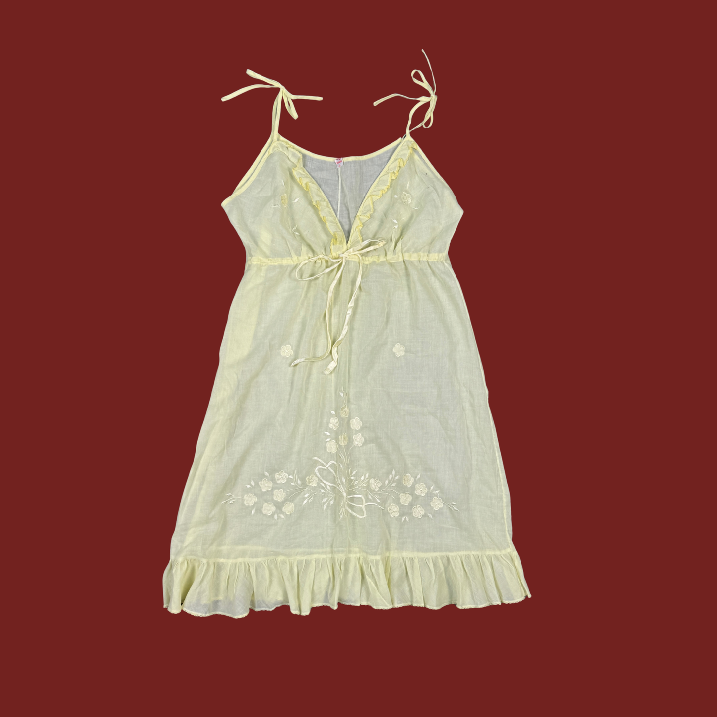 (M) 70s/80s Yellow Cotton Embroidered Slip Dress