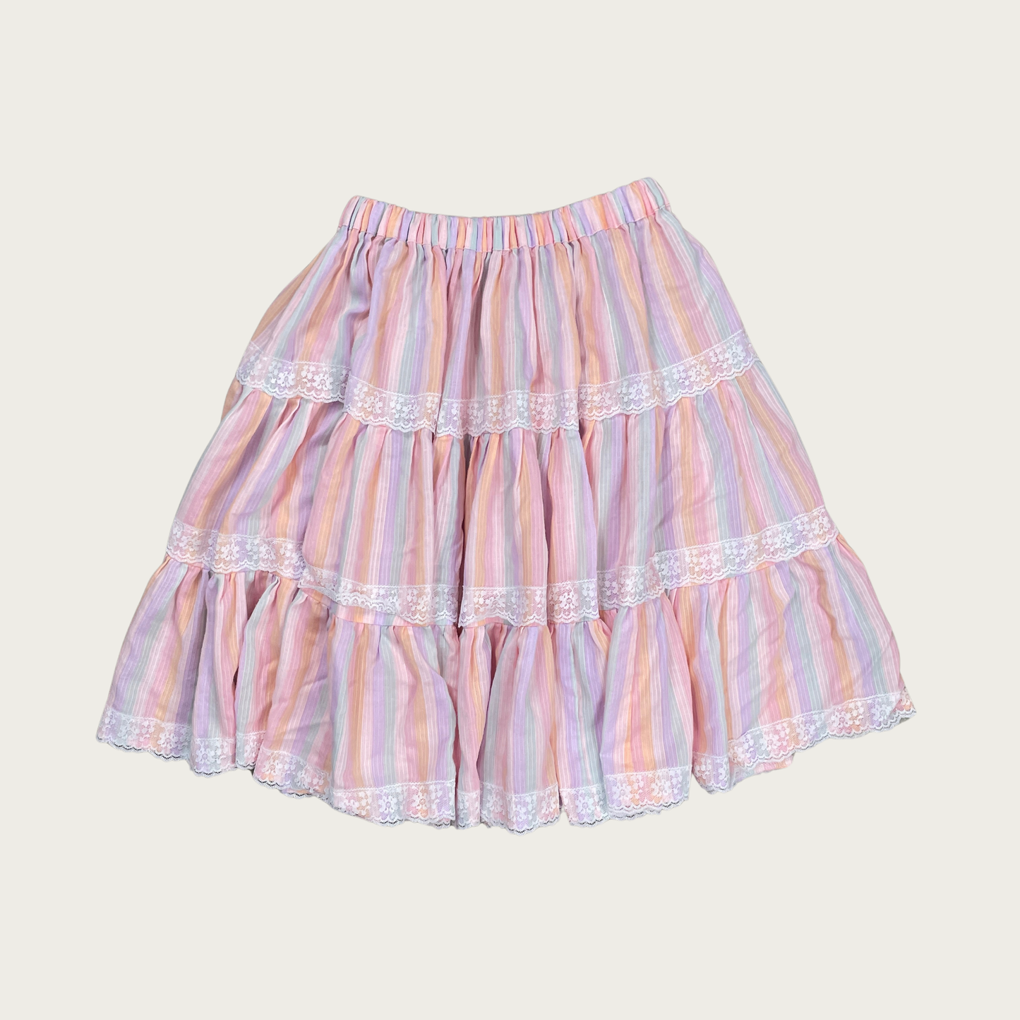 (S) Pastel Striped Tiered Circle Skirt
