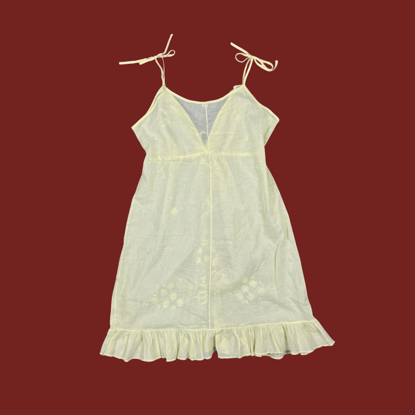 (M) 70s/80s Yellow Cotton Embroidered Slip Dress