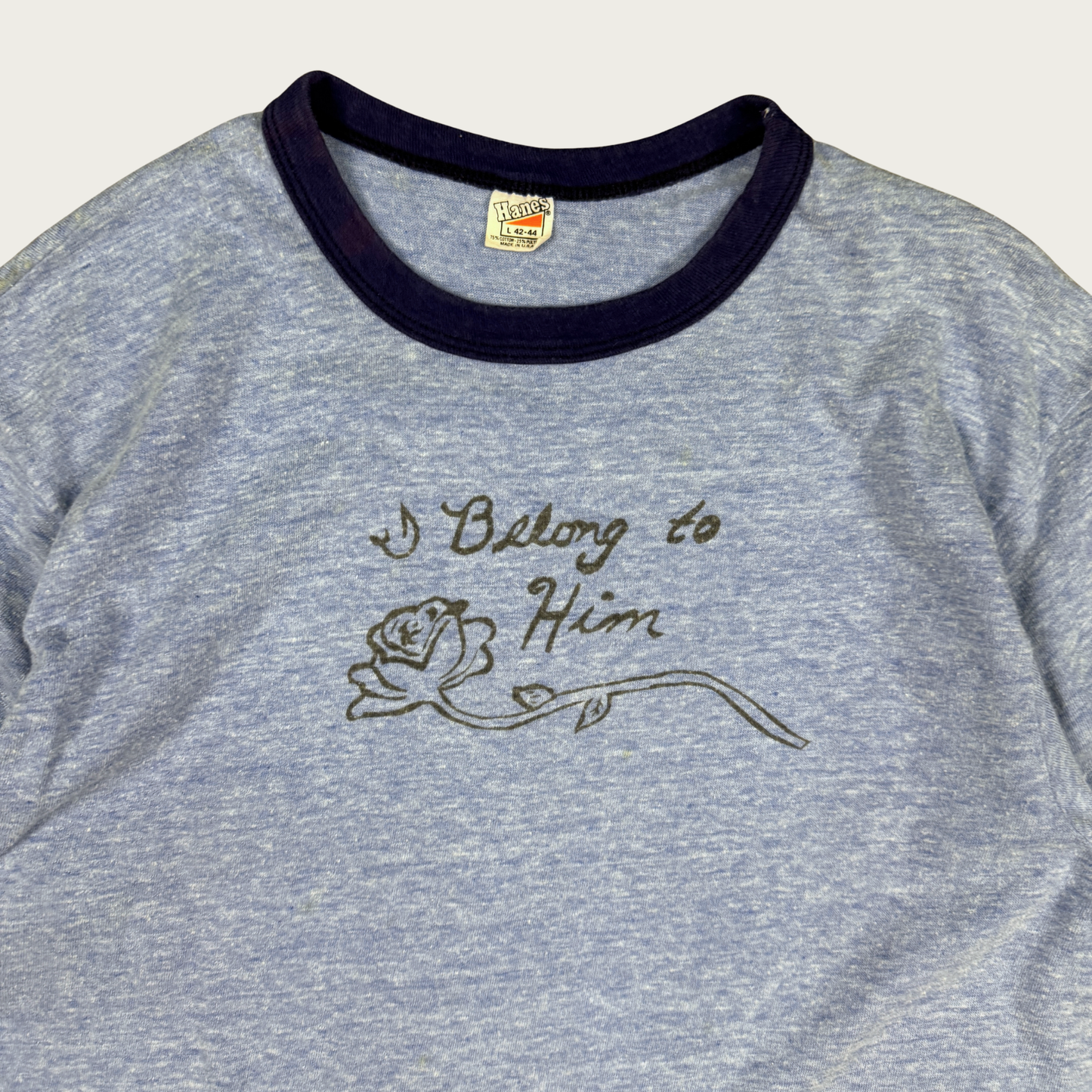 (M/L) 70s/80s "I Belong To Him" Rose Ringer Tee