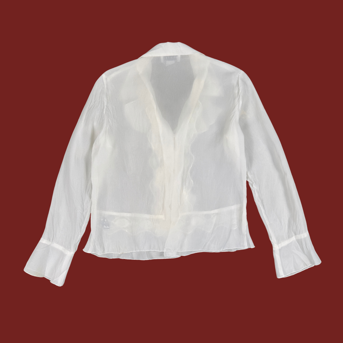 (M/L) 90s/Y2K White Lace Trim Ruffle Blouse