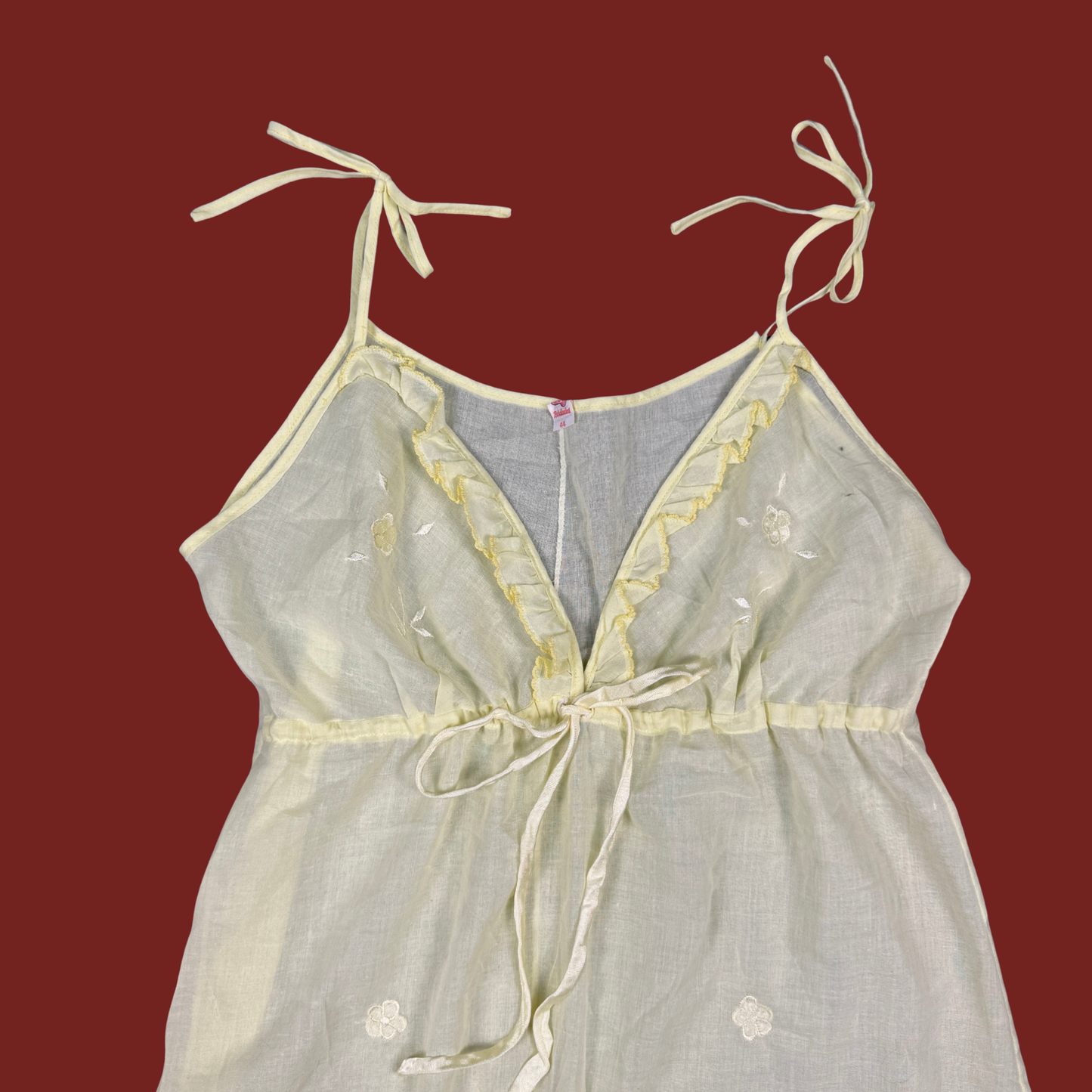 (M) 70s/80s Yellow Cotton Embroidered Slip Dress