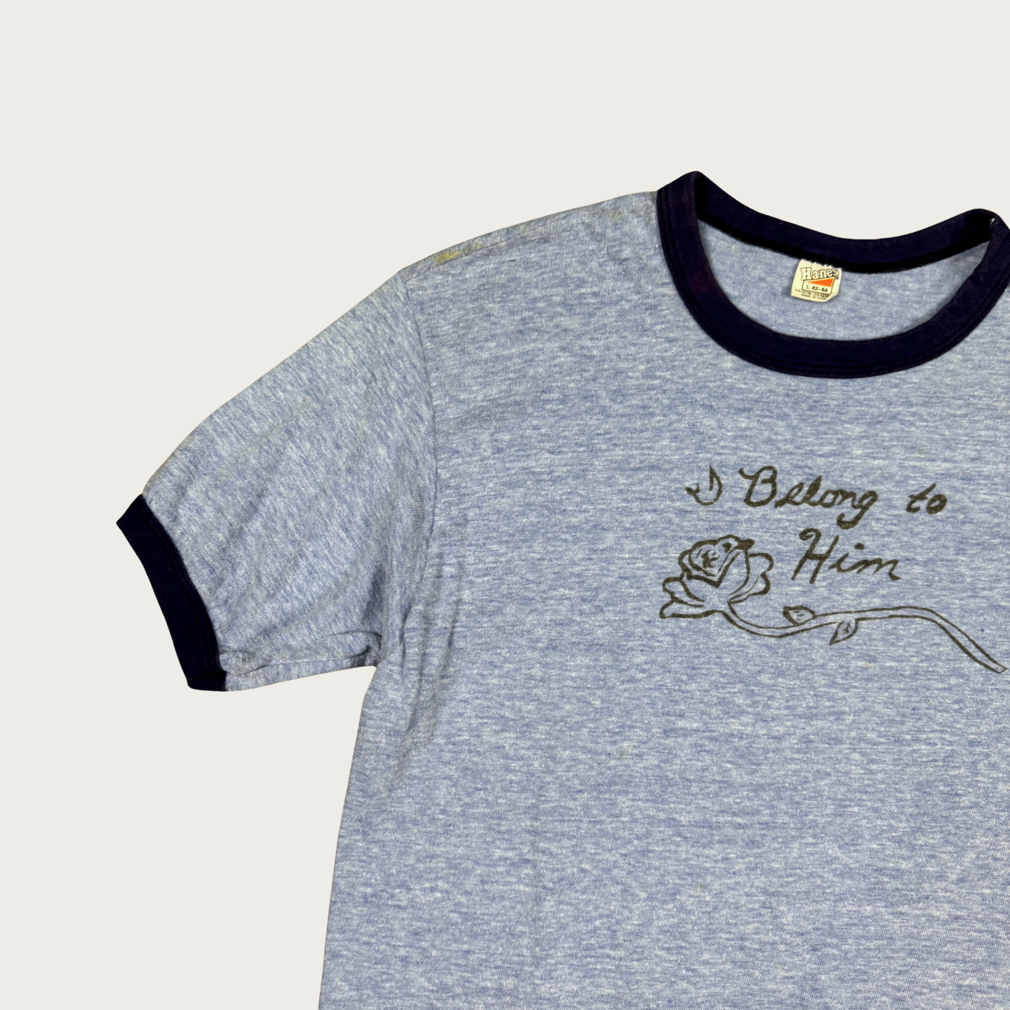 (M/L) 70s/80s "I Belong To Him" Rose Ringer Tee