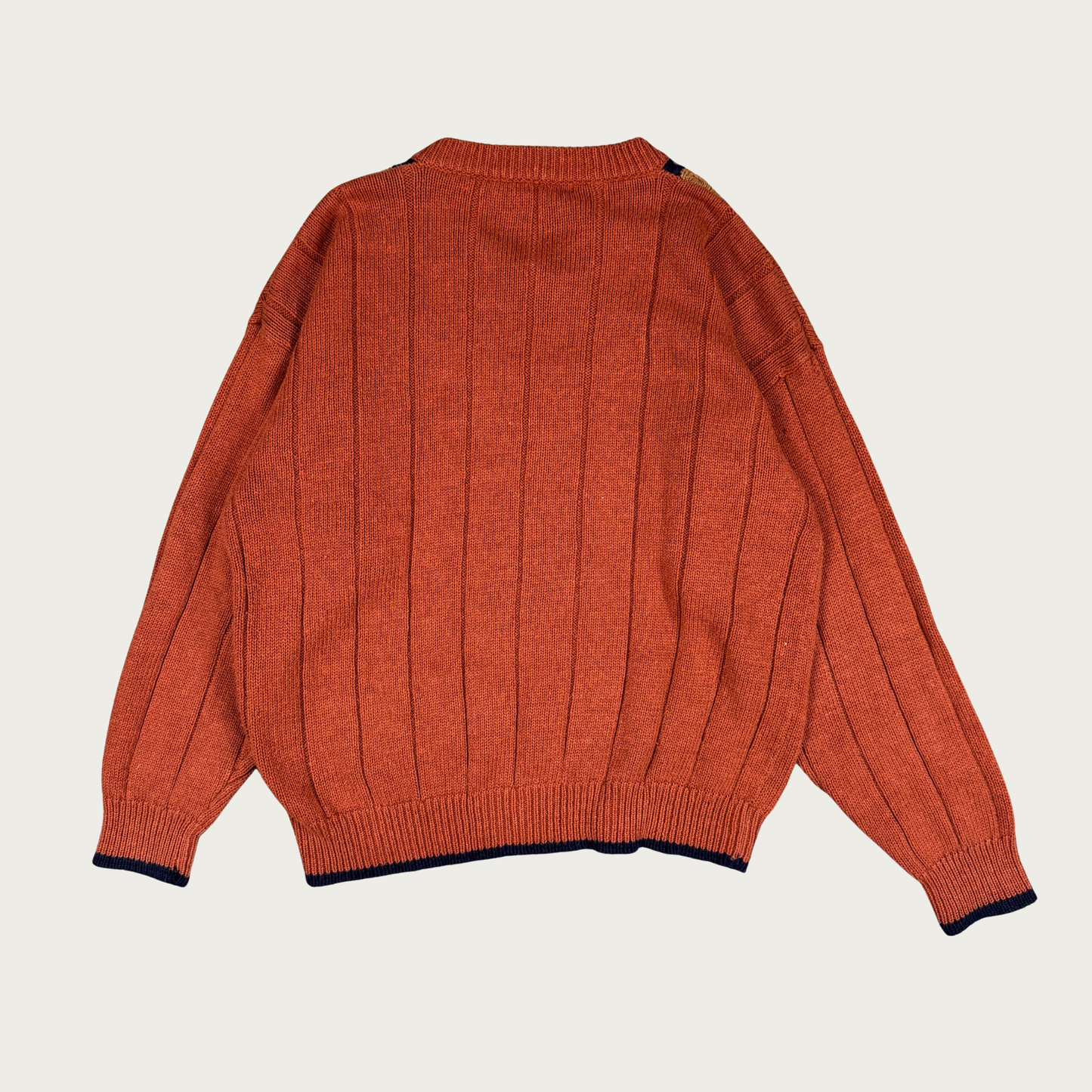 (L) 90s Orange/Navy V Neck Sweater