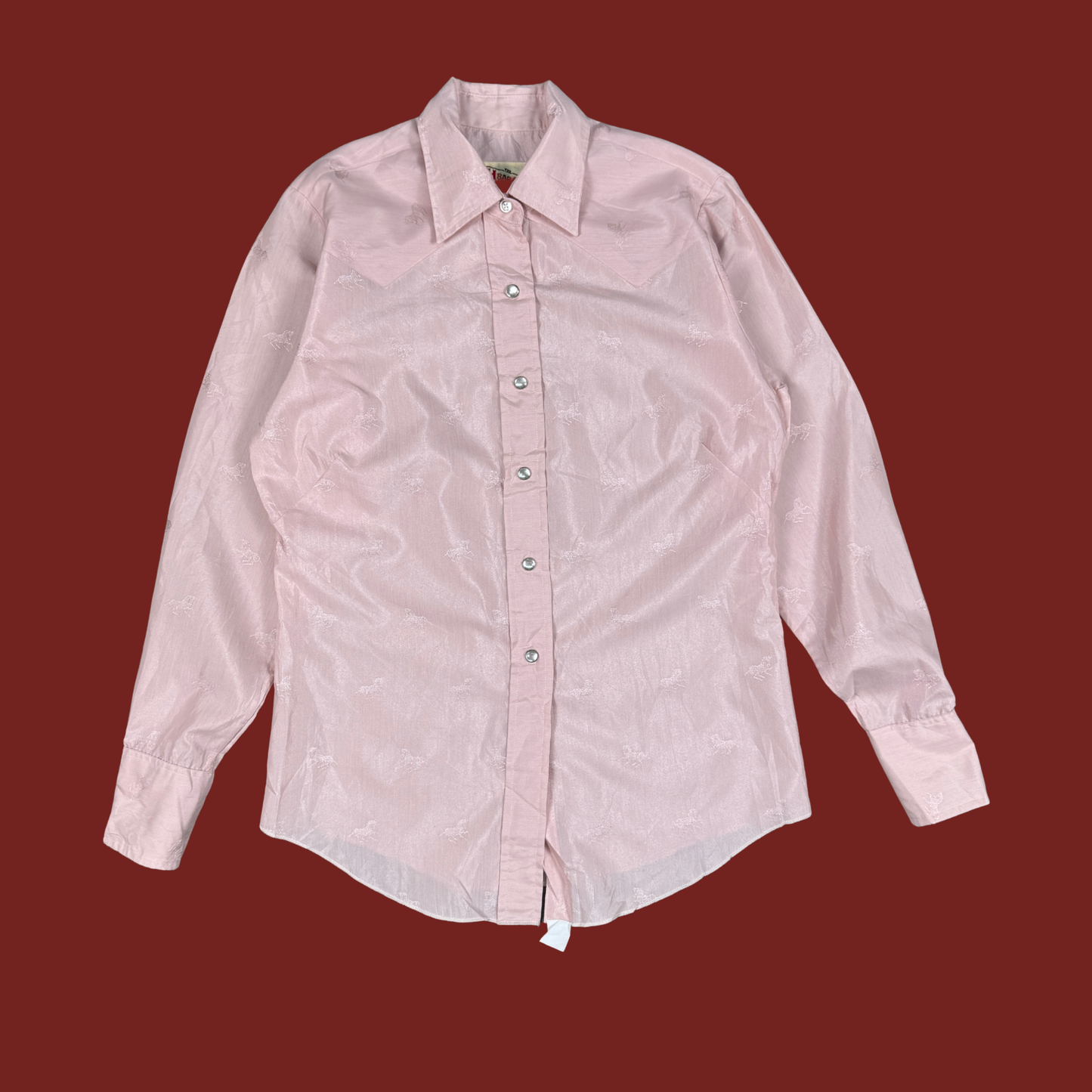 (M/L) 70s/80s H Bar C Pink Horse Print Western Shirt