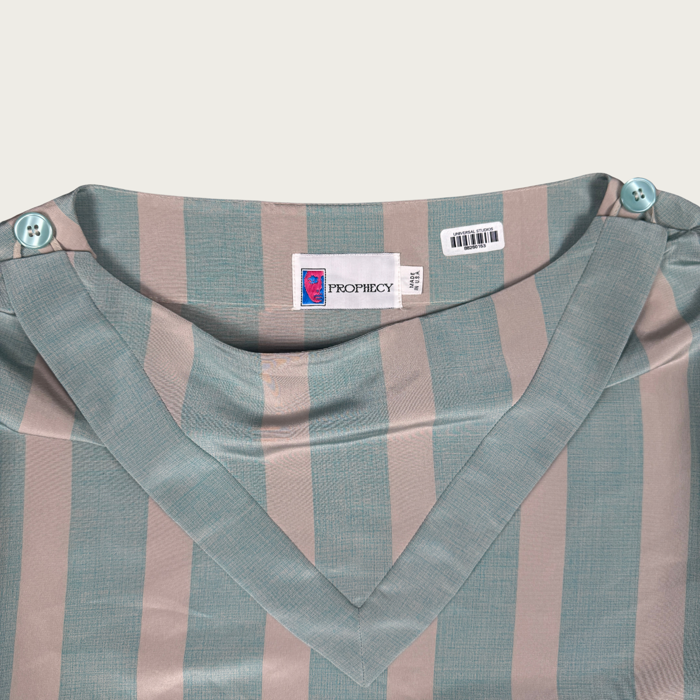 (M) 80s Blue/Gray Striped Sailor Style Blouse