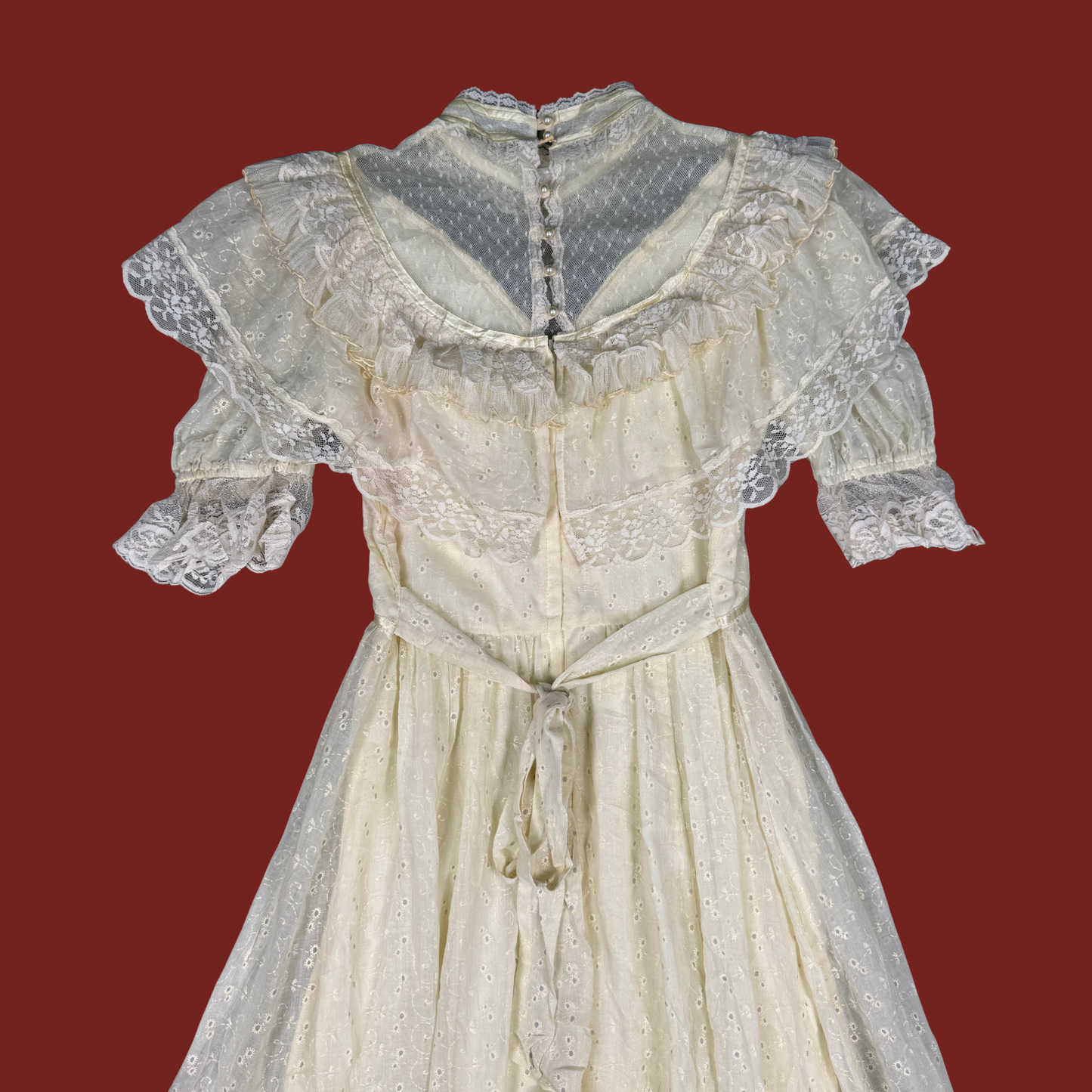 (M) 70s/80s Gunne Sax Ivory Eyelet Prairie Maxi Dress