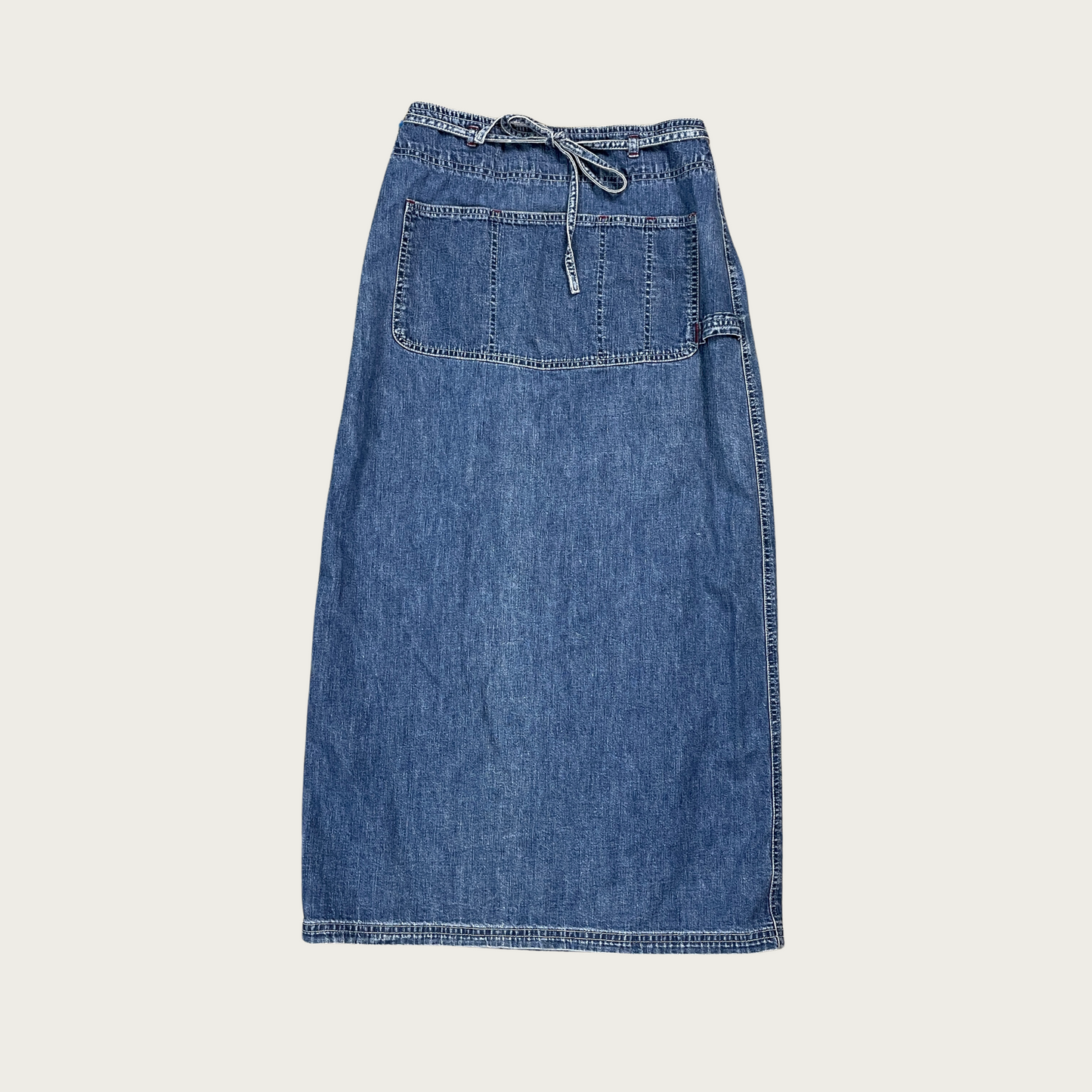 (S) Denim Utility Pocket Wrap Maxi Skirt