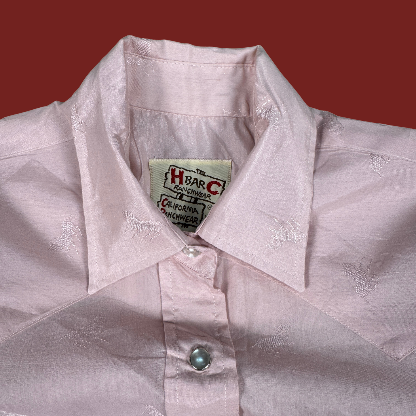 (M/L) 70s/80s H Bar C Pink Horse Print Western Shirt