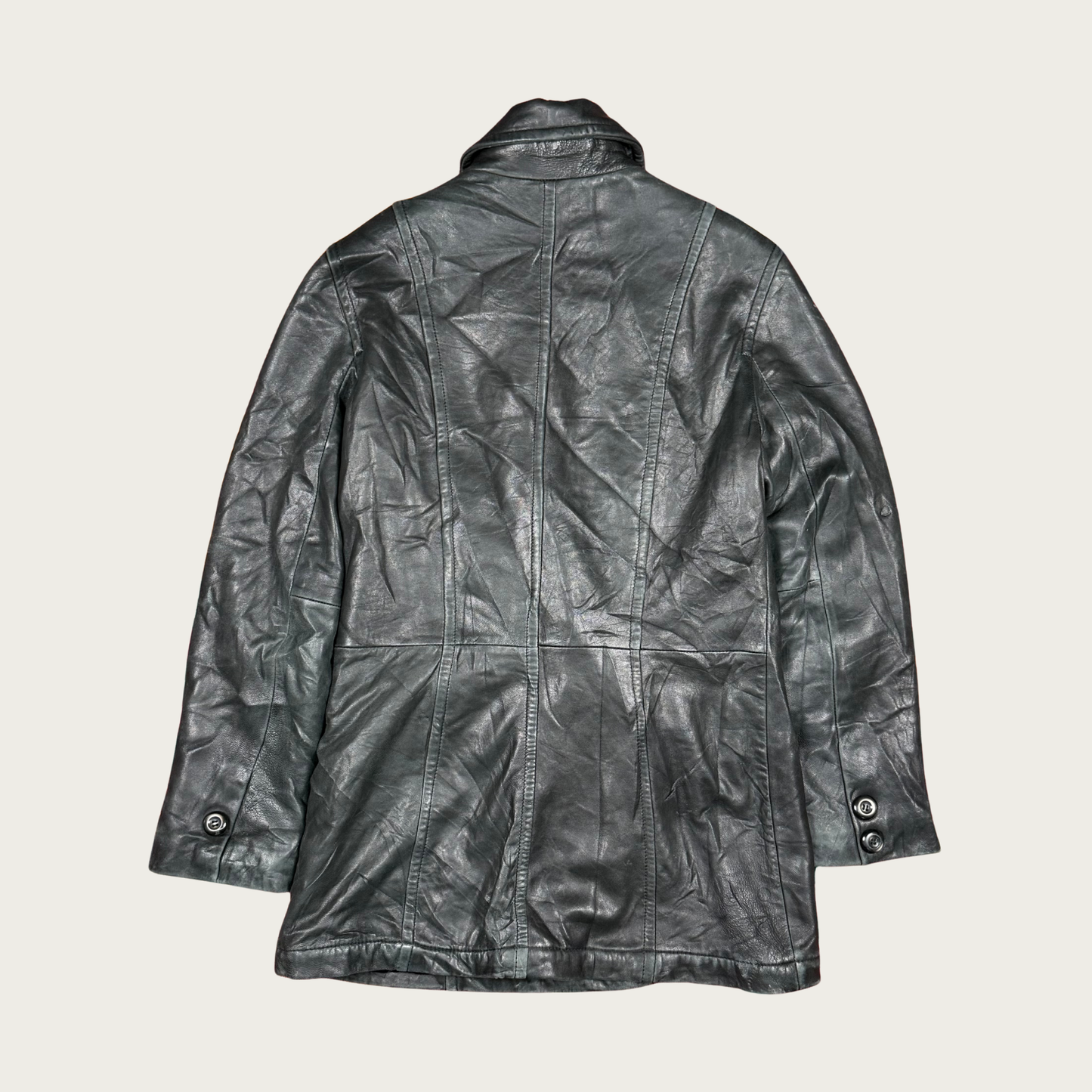 (S) 80s/90s Black Double Breasted Leather Jacket