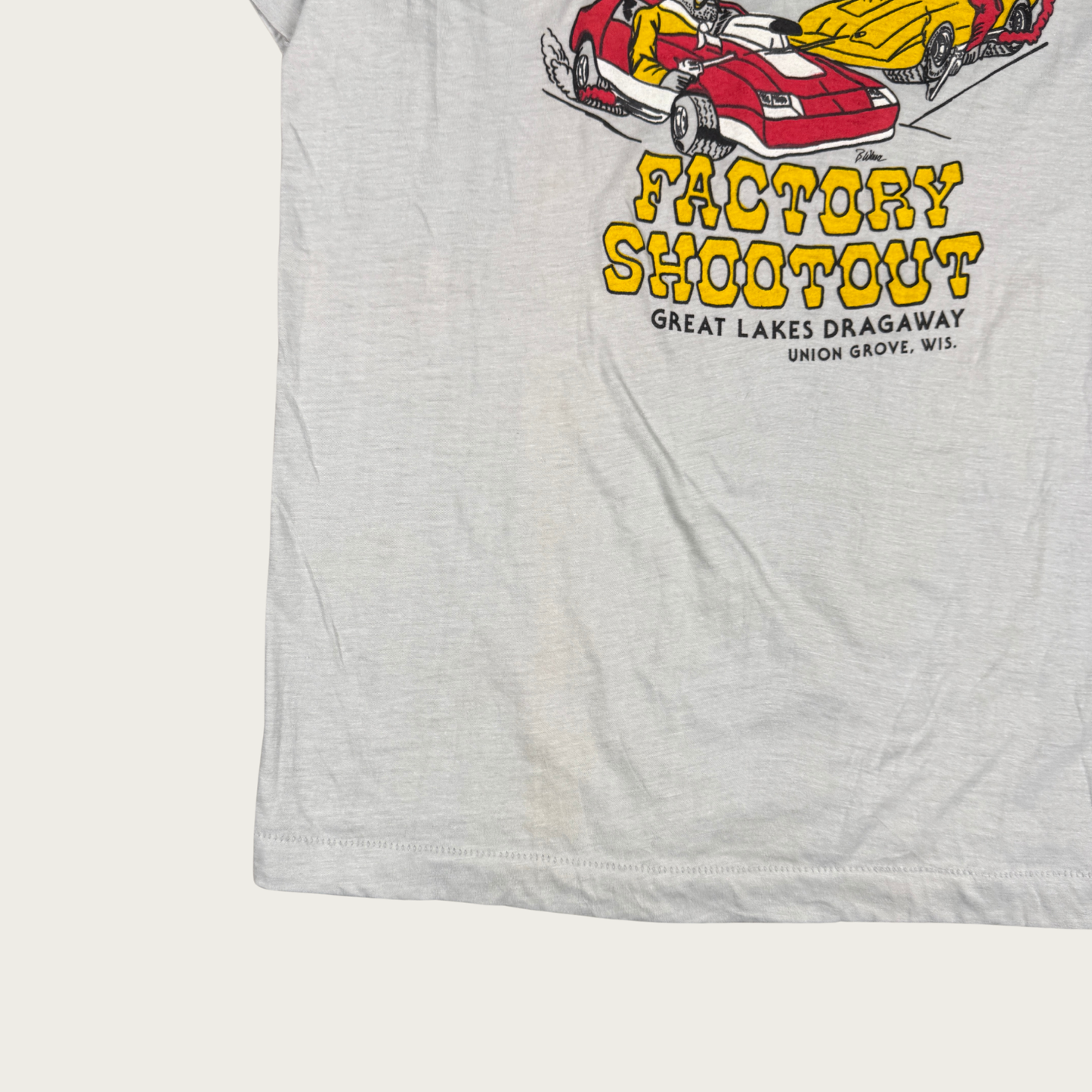 (L) 80s "Factory Shootout" Cartoon Tee
