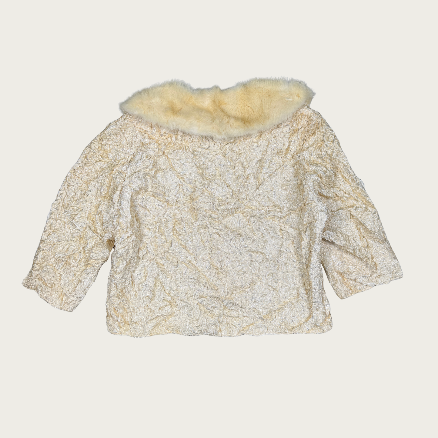 (M/L) 80s/90s Cream Fur Collar Cropped Jacket