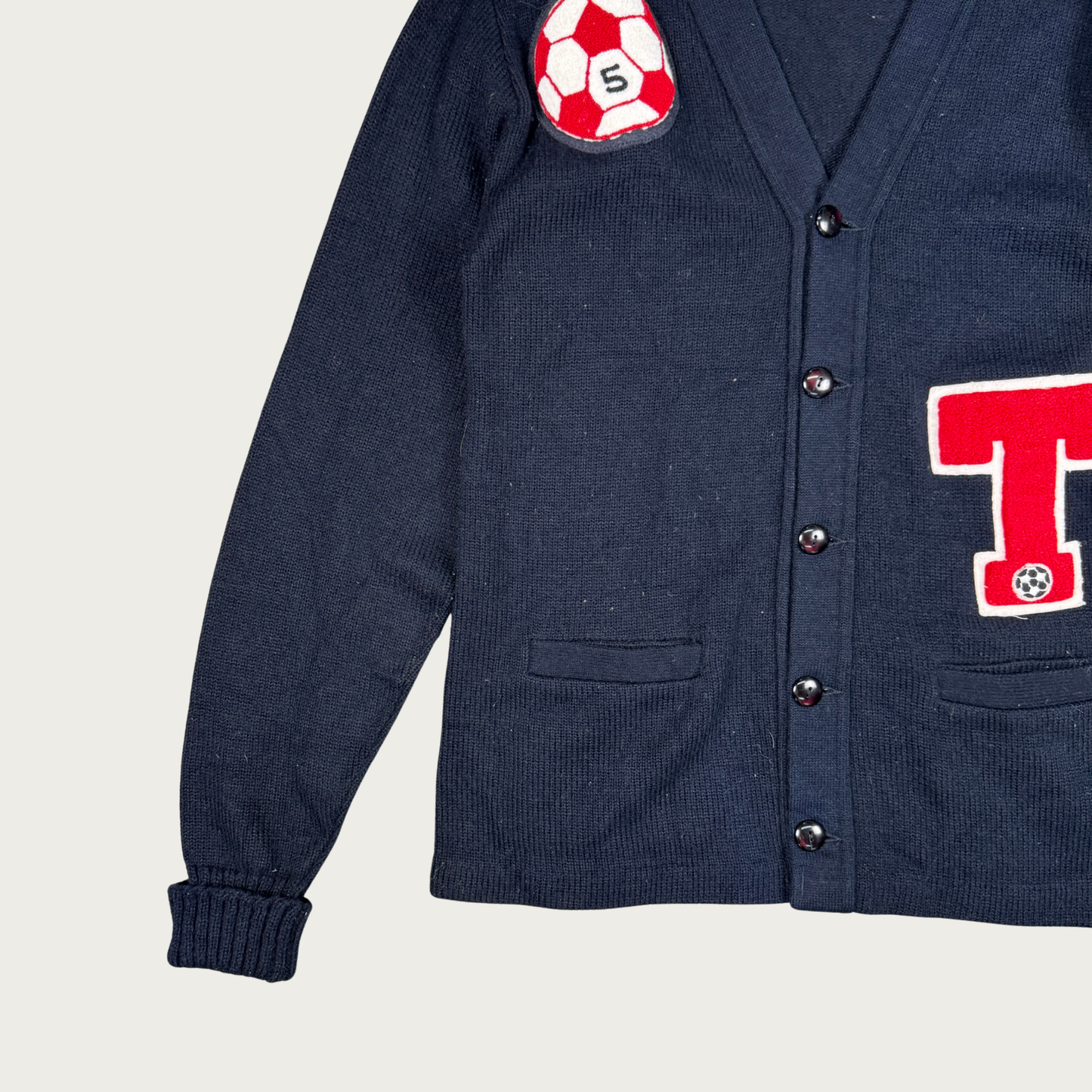 (L) 80s Red/Black Soccer Varsity Cardigan