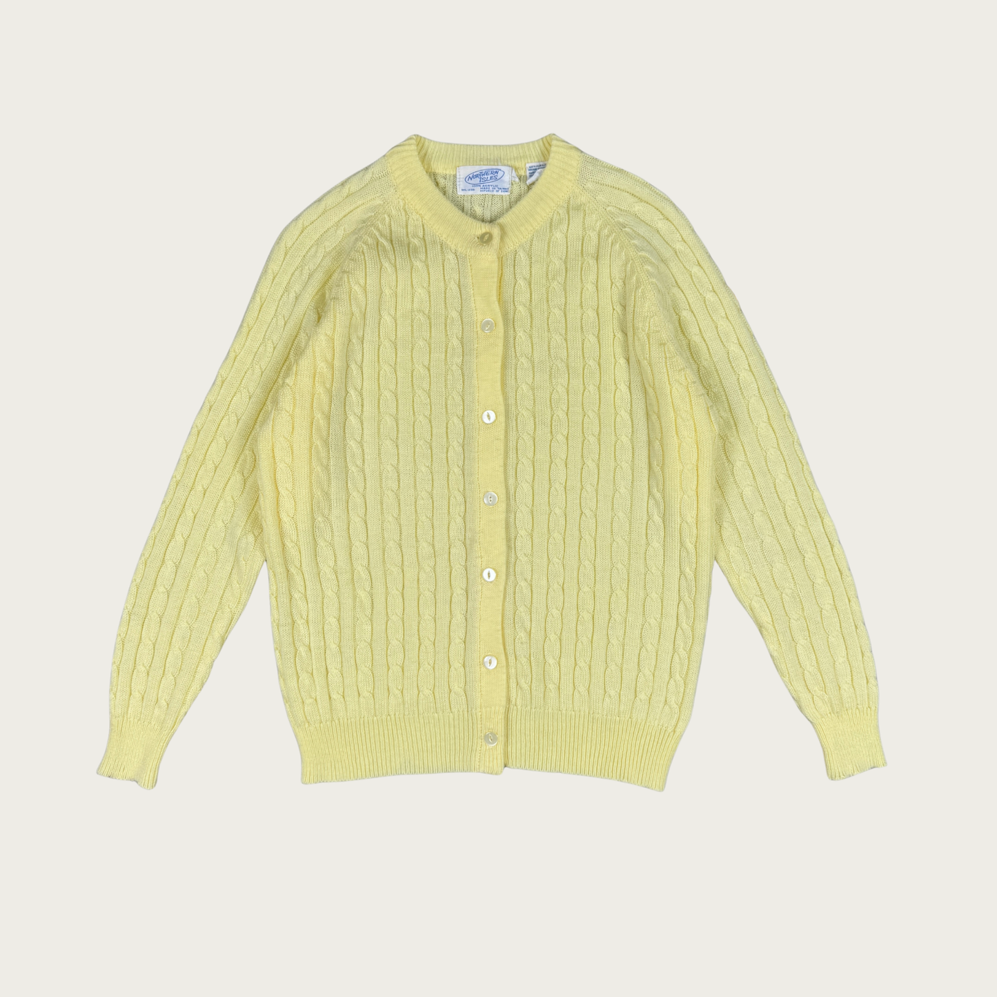 (L) 80s/90s Light Yellow Cable Knit Cardigan