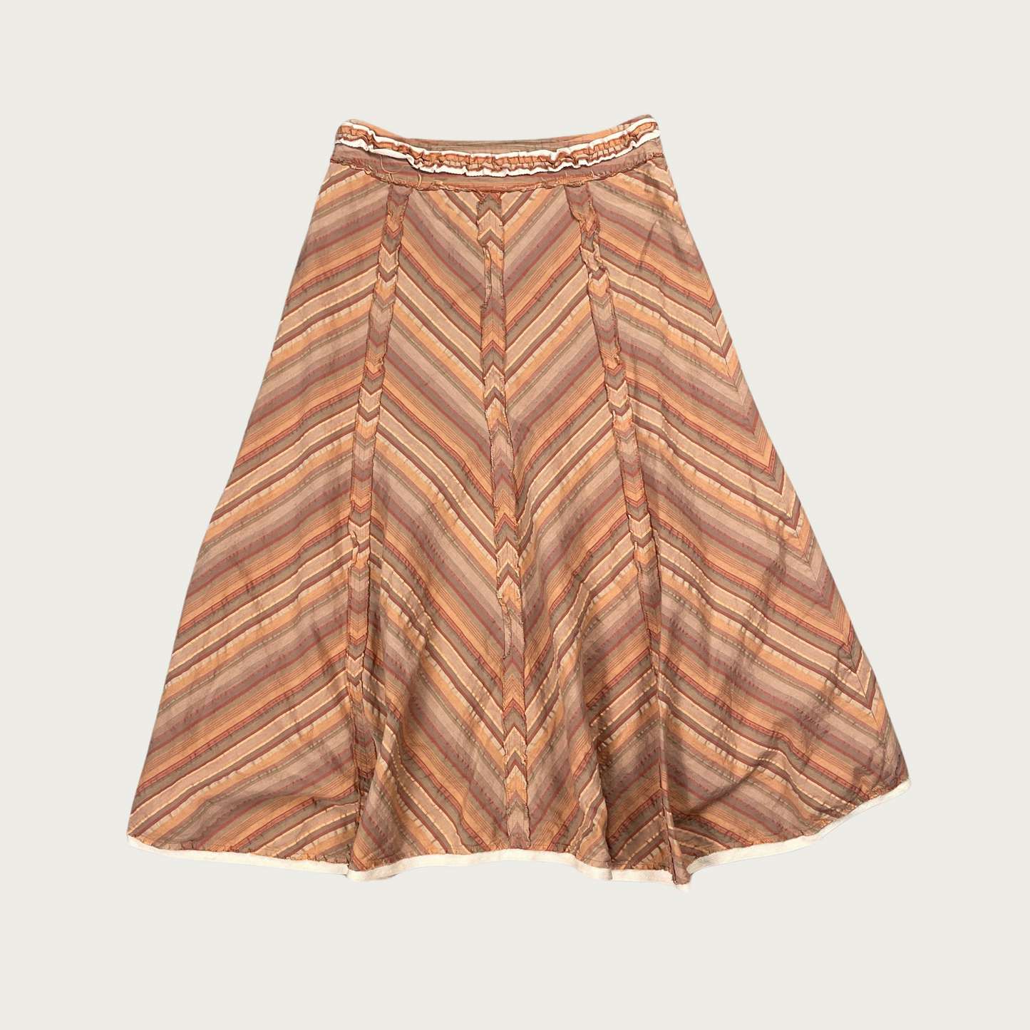(S/M) Orange Chevron Pattern Midi Skirt