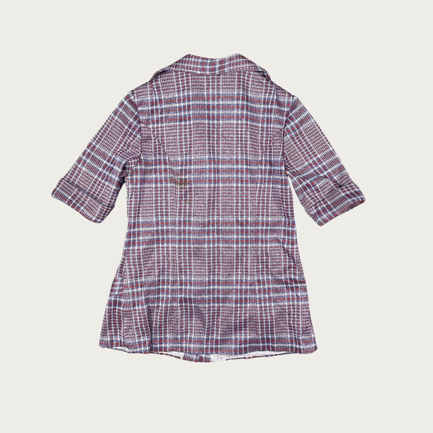 (S) 70s Plaid Button Up Collared Top