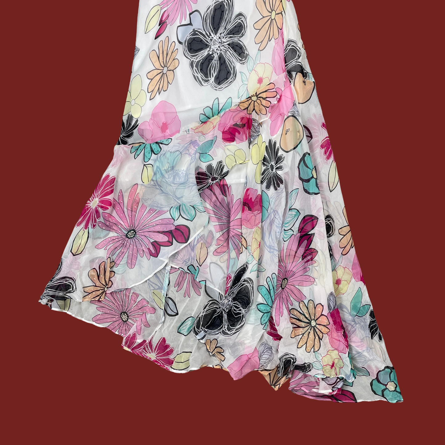 (S/M) Silk Multicolor Floral Maxi Dress