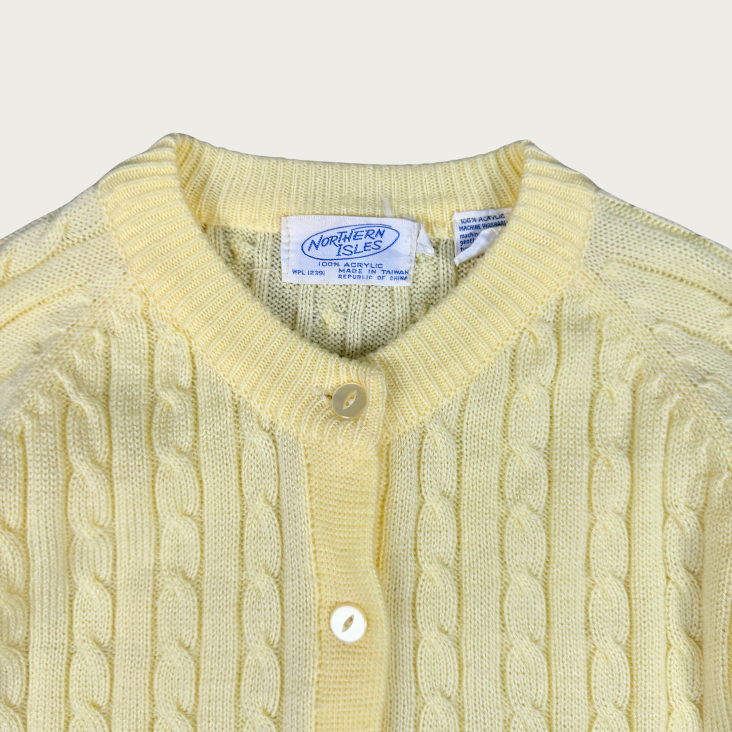 (L) 80s/90s Light Yellow Cable Knit Cardigan