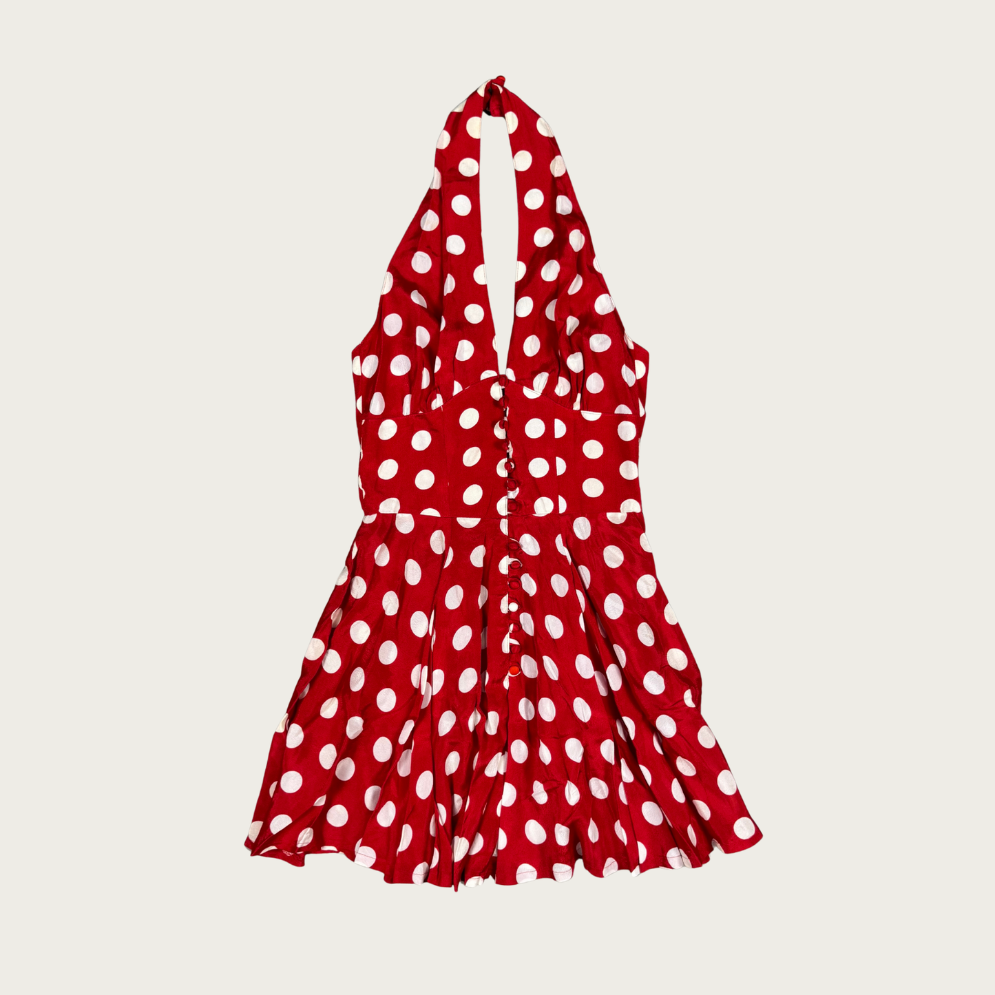 (S) 80s/90s Red/White Polka Dot Halter Dress