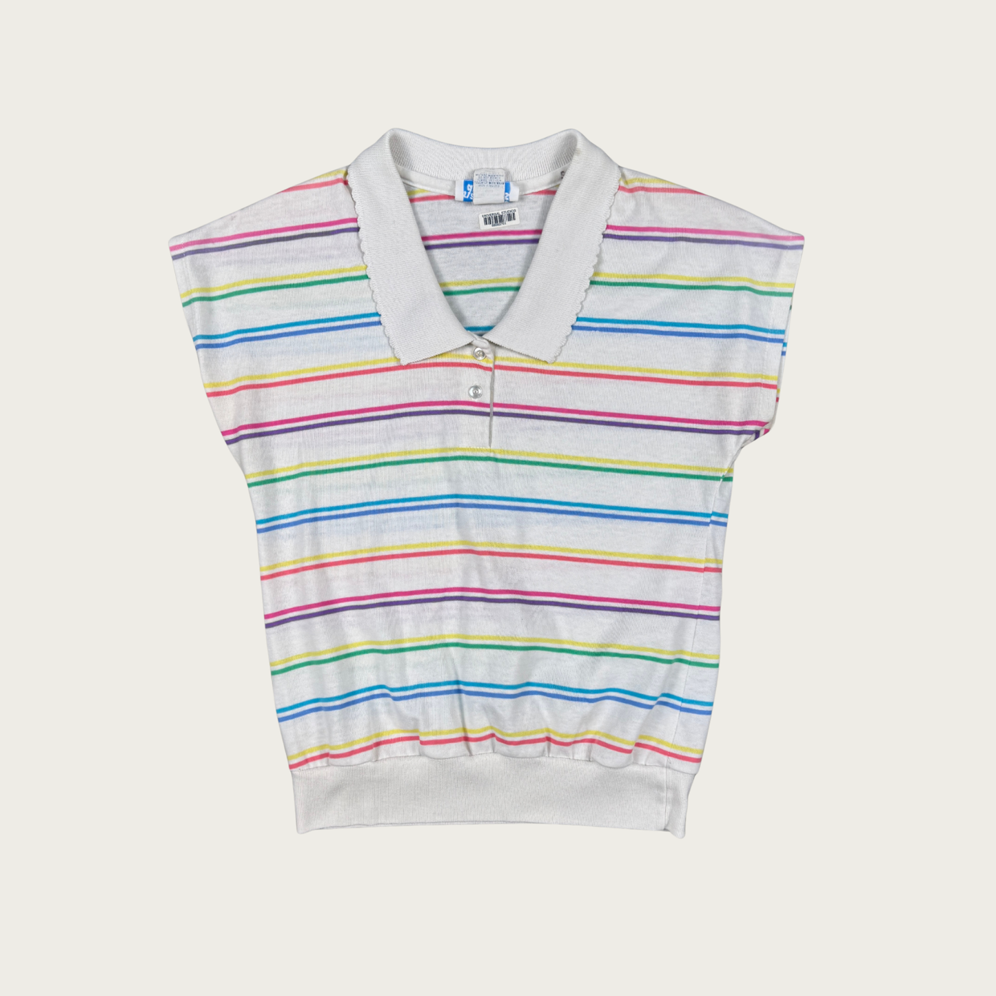 (S/M) 80s Multicolor Striped Cap Sleeve Polo Top
