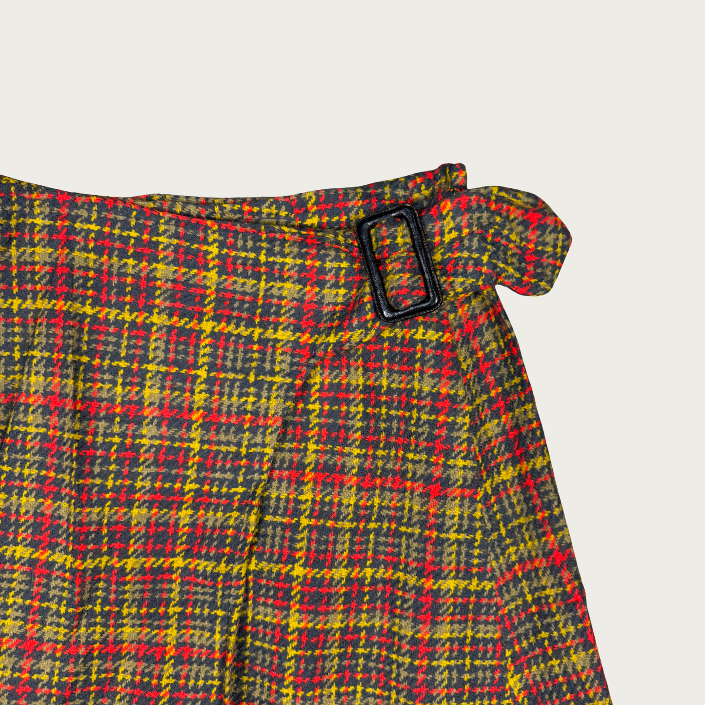 (25") Plaid Midi Buckle Wrap Skirt