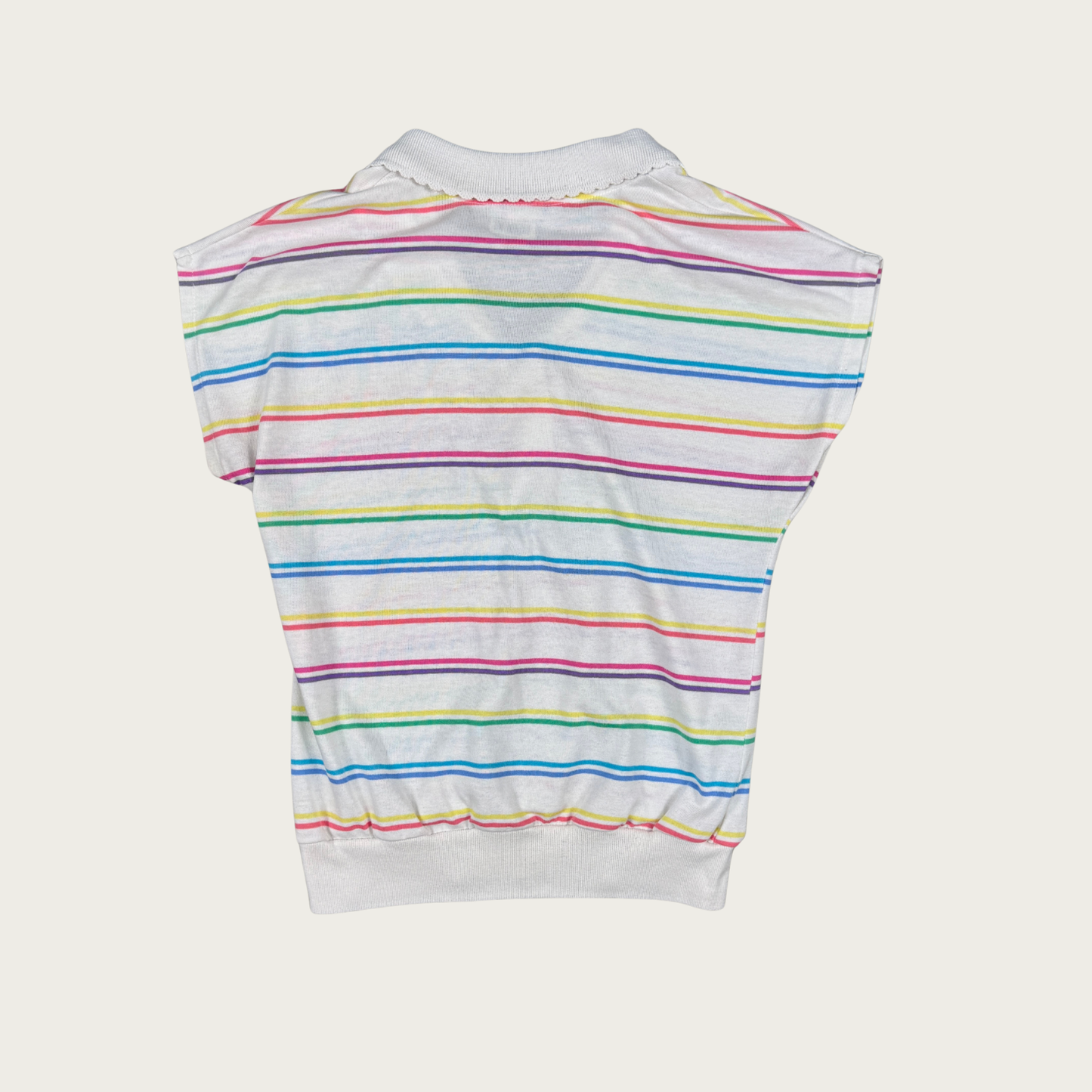 (S/M) 80s Multicolor Striped Cap Sleeve Polo Top