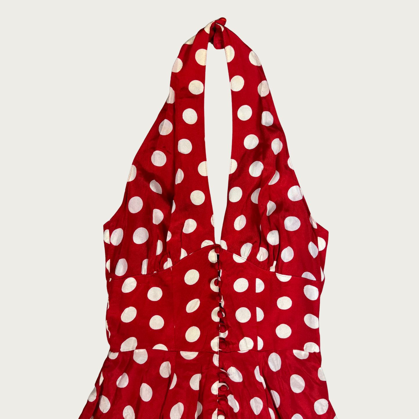 (S) 80s/90s Red/White Polka Dot Halter Dress