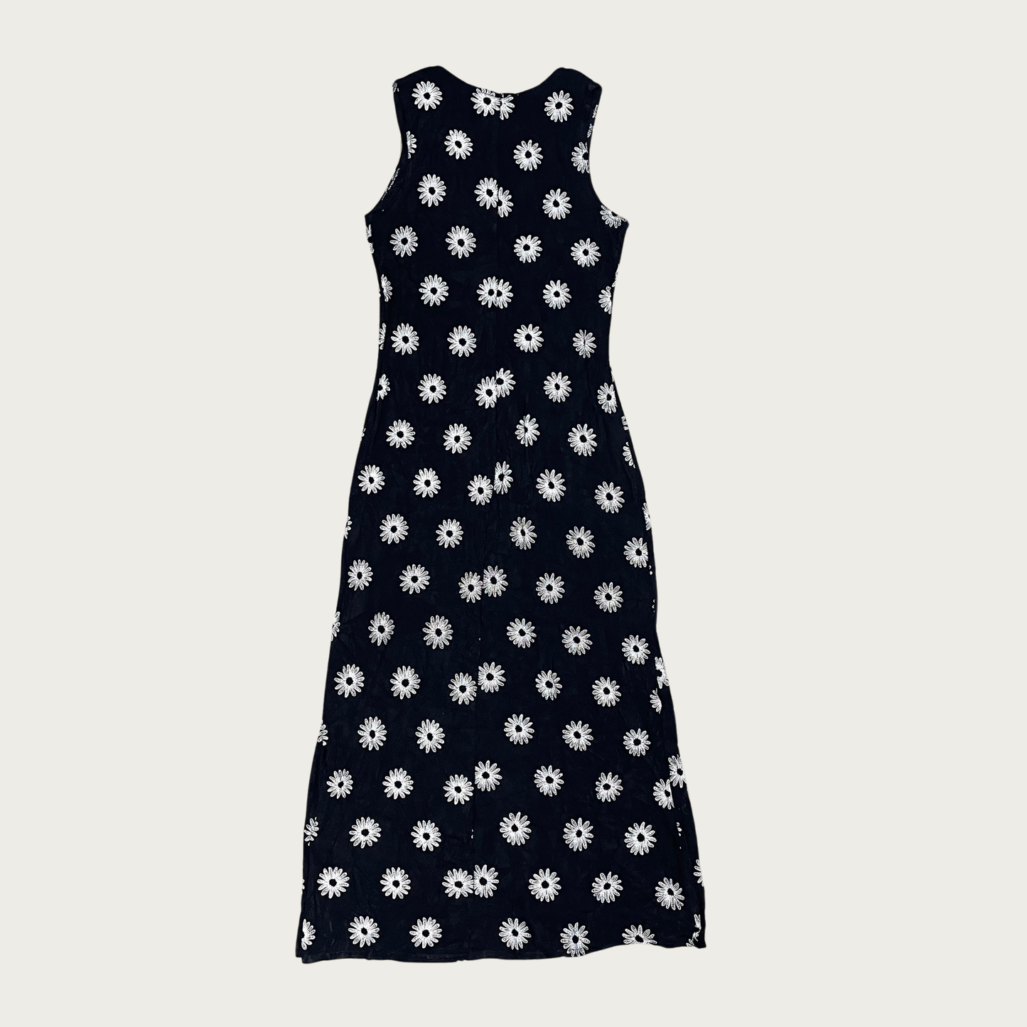 (M/L) 90s Black Slinky Floral Maxi Dress