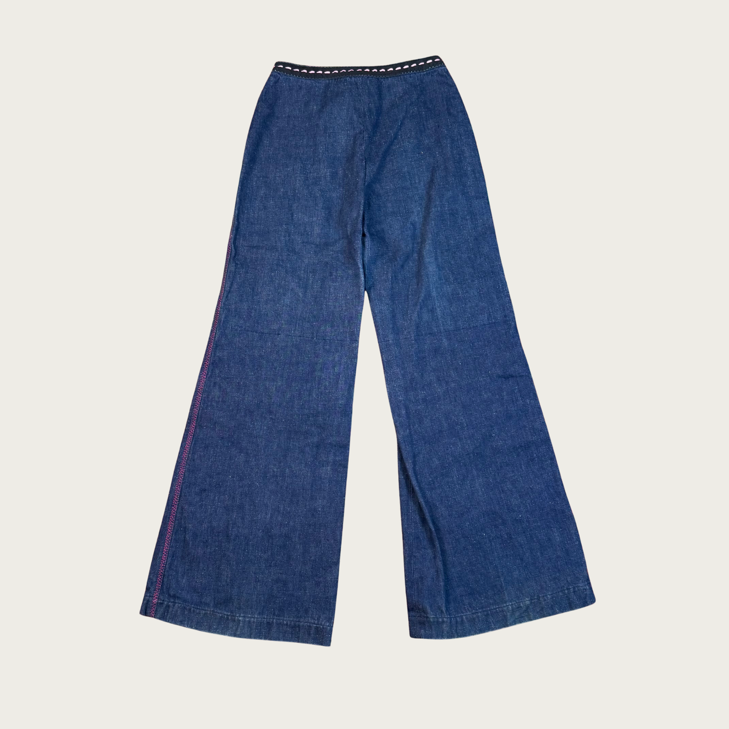 (25") 70s Denim Pink Contrast Stitch Flares