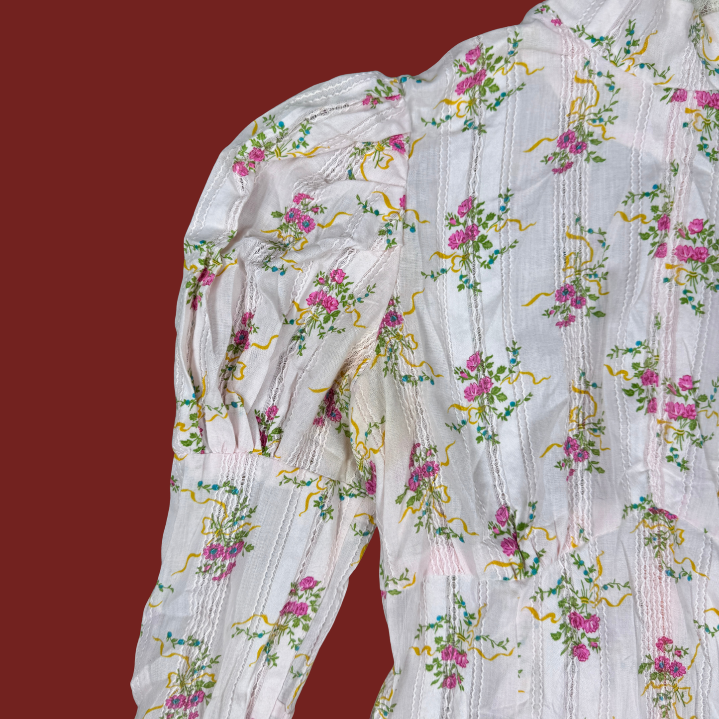 (S) 60s/70s Baby Pink High Neck Floral Mini Dress