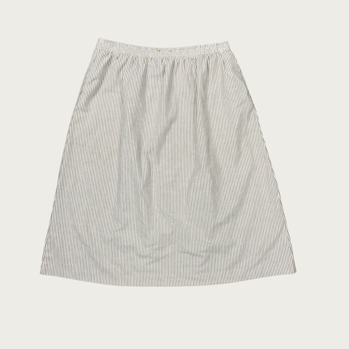 (L) Beige and White Striped Midi Skirt