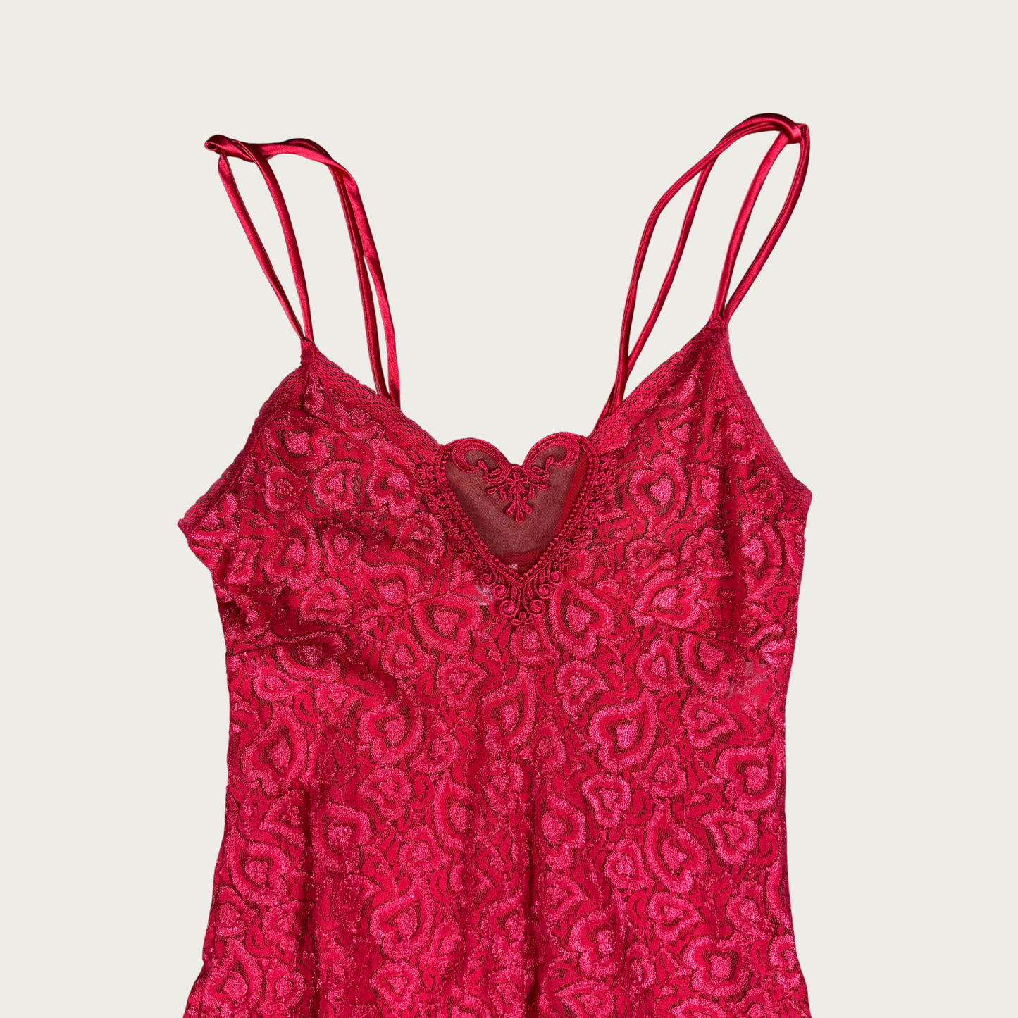 (S) 80s/90s Vintage Red Lace Slip Dress
