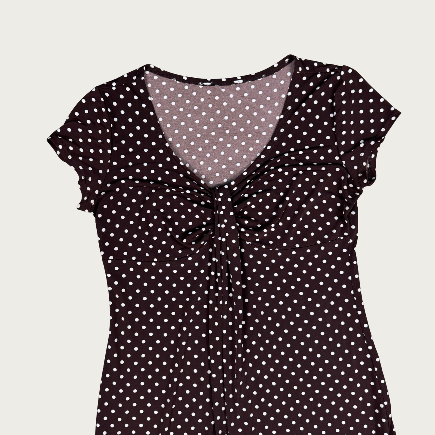 (L) Brown/White Polka Dot Midi Dress