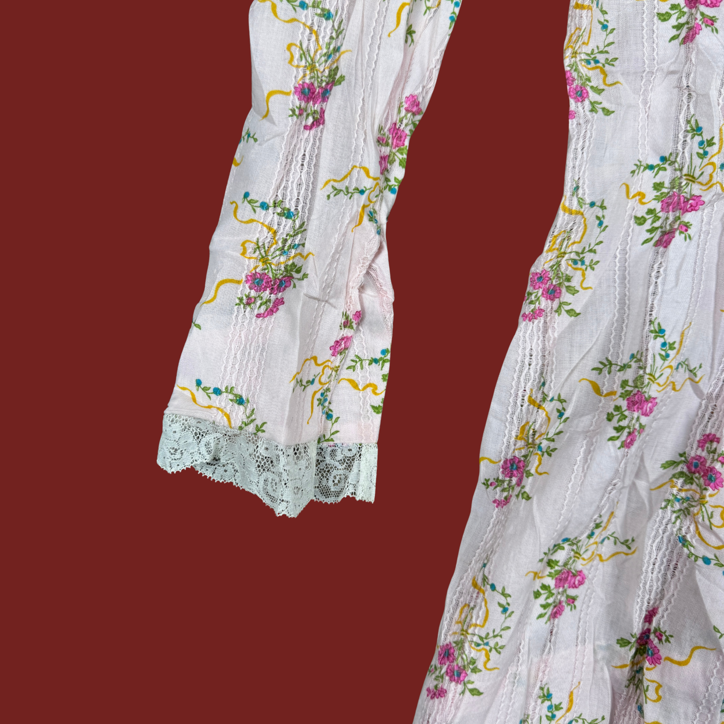 (S) 60s/70s Baby Pink High Neck Floral Mini Dress