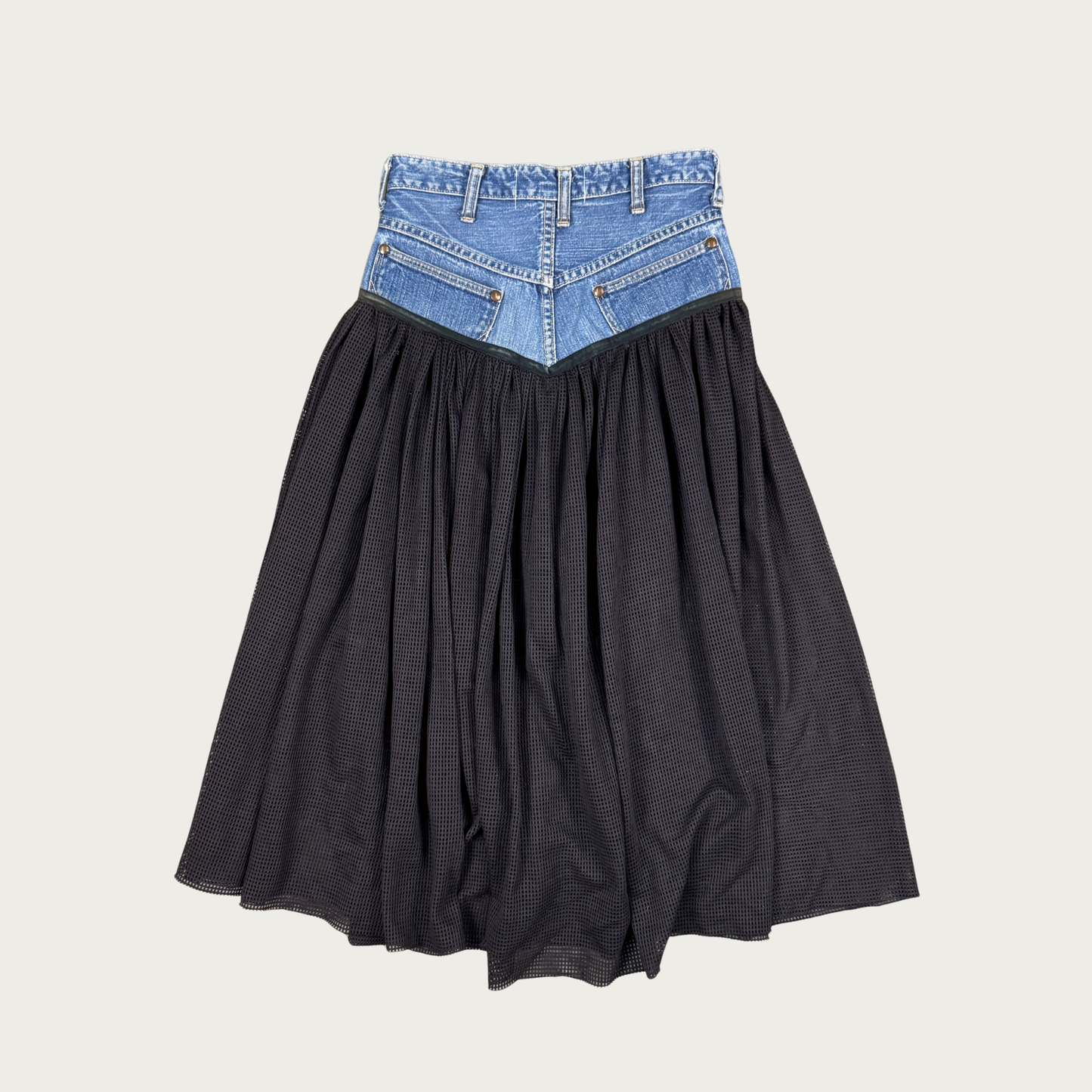 (26") Reworked Vintage Mesh Jersey Denim Skirt