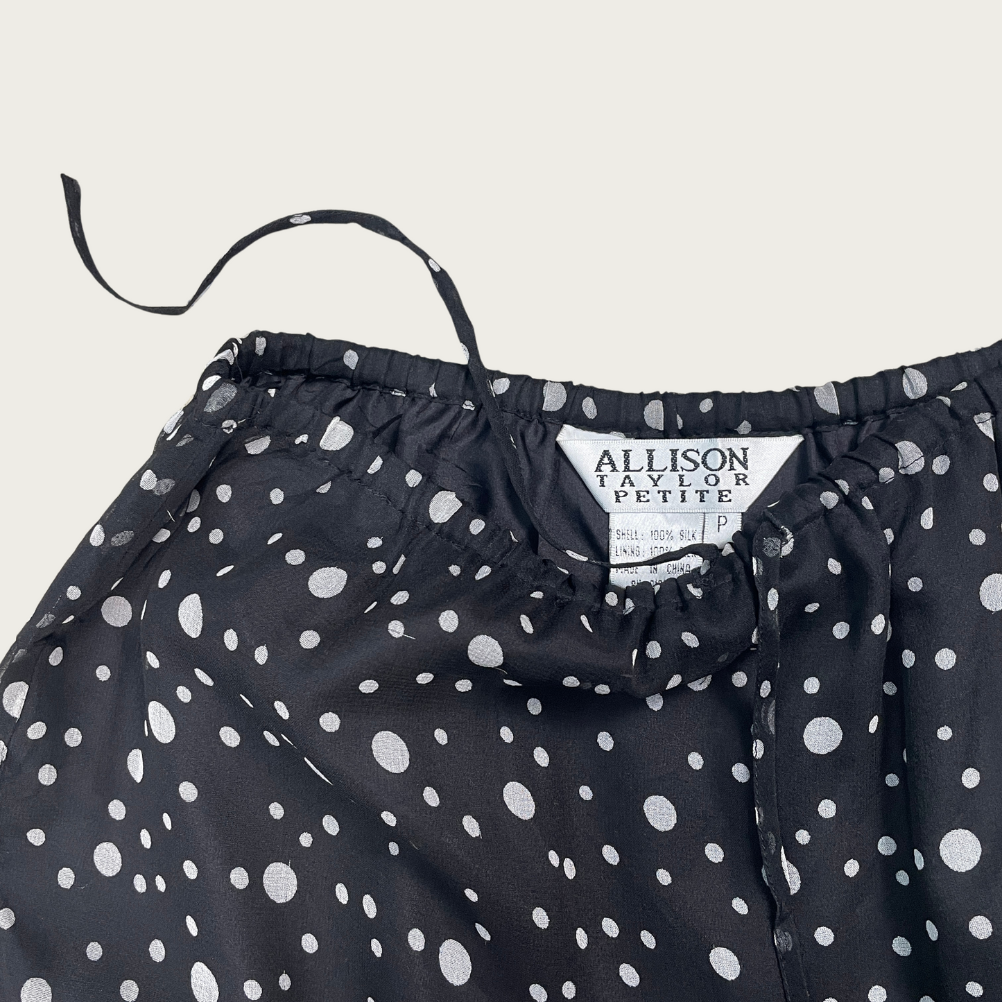 (S) Silk Black and White Polka Dot Midi Skirt